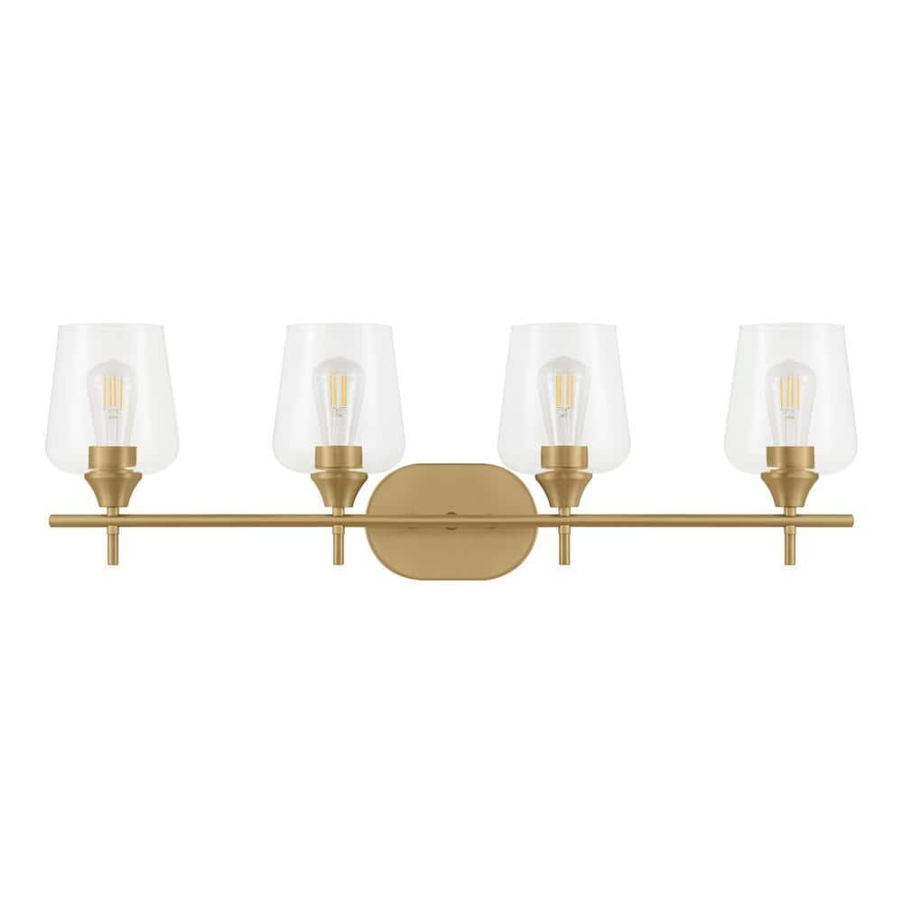 Hampton Bay Pavlen 33 in. 4-Lights Antique Brass Vanity Light with Clear Glass