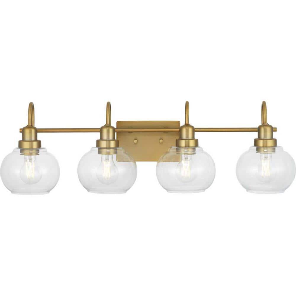 Home Decorators Collection Halyn 31.375 in. 4-Light Vintage Brass Bathroom