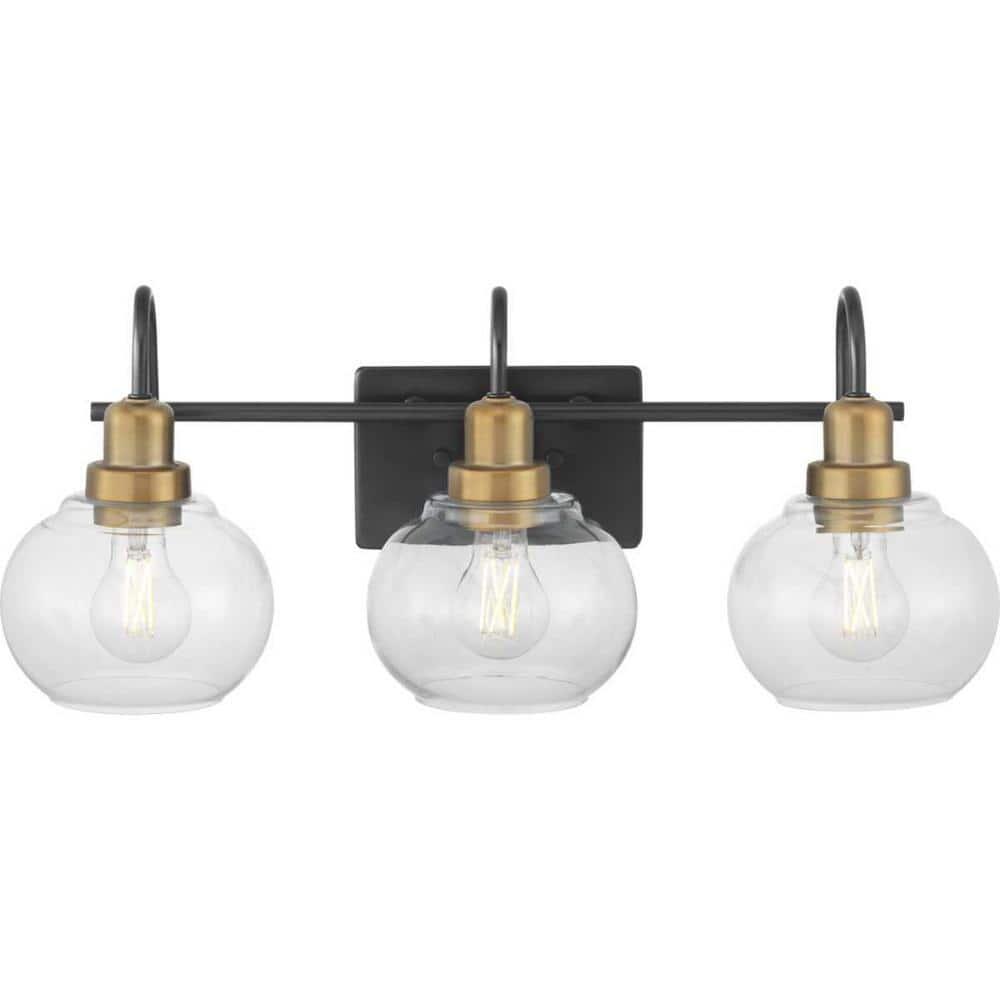 Home Decorators Halyn 23 Matte Black Vanity Light w/Vintage Brass Accents