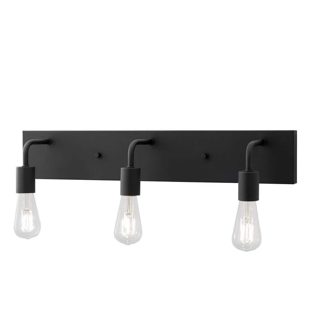Hampton Bay Northvale 24 in. 3-Light Matte Black and Brass Industrial Bathroom