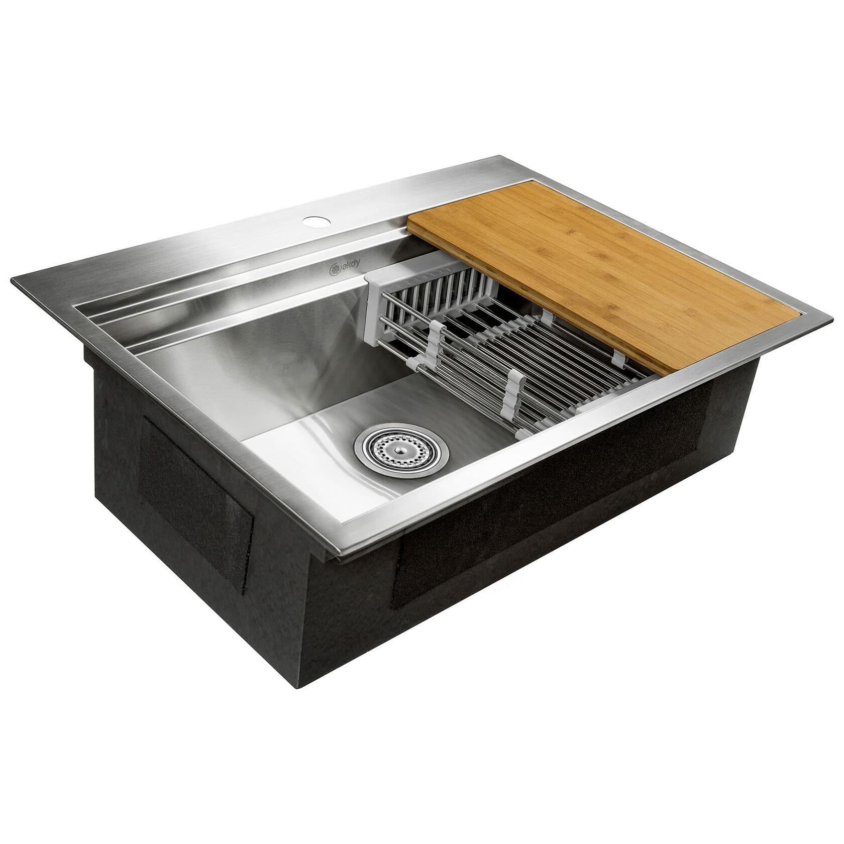 AKDY Kitchen Sink with Faucet Combo, 33-inch Drop-in Workstation Single Bowl Stainless Steel 33" x 22" x 9" with Spring Neck Faucet & Sink Accessories