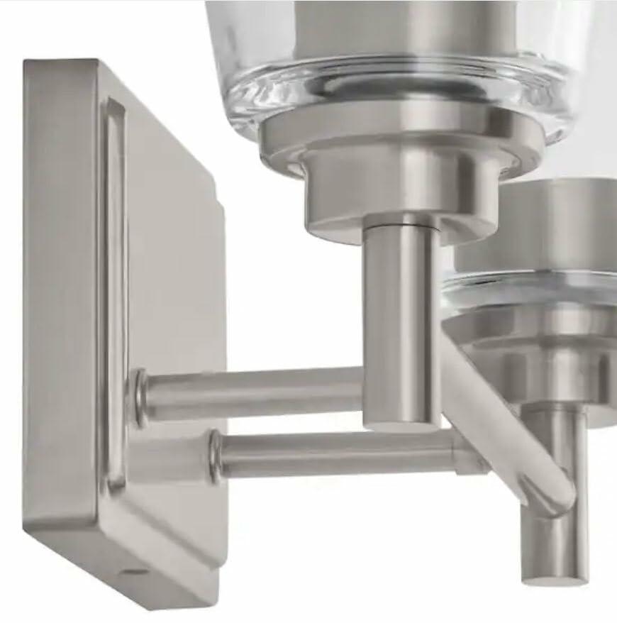 Home Decorators Wakefield 15 in. 2-Light Brushed Nickel Modern Indoor Vanity with Clear Glass Shades