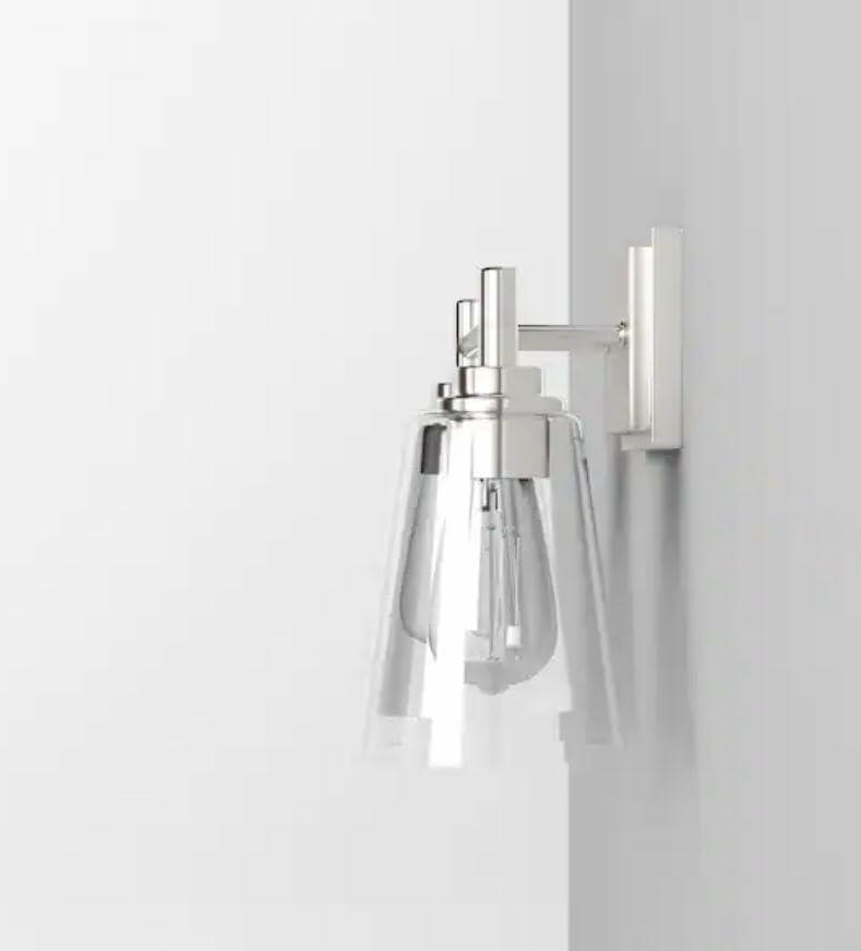 Home Decorators Wakefield 15 in. 2-Light Brushed Nickel Modern Indoor Vanity with Clear Glass Shades