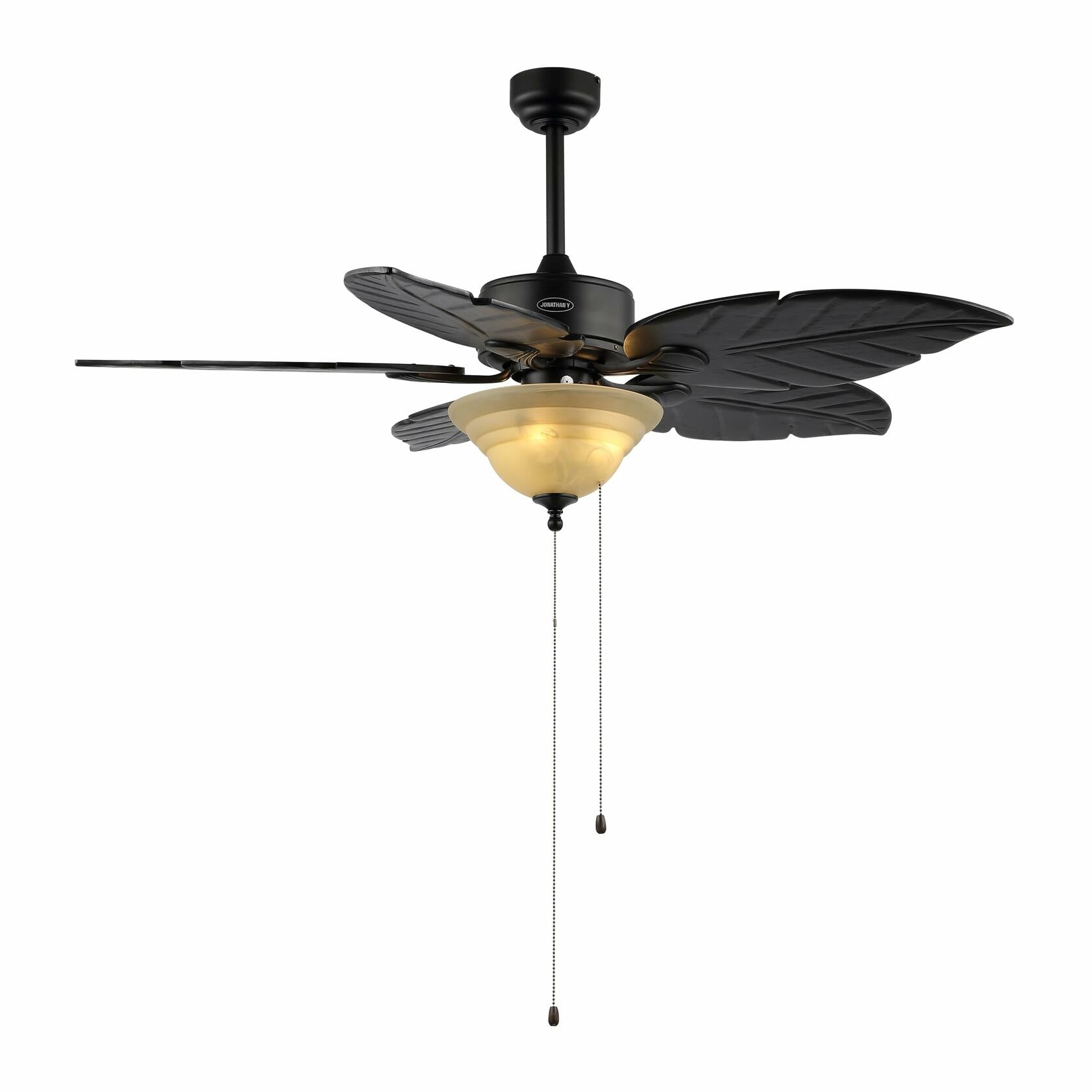 JONATHAN Y JYL9720A Poinciana 52" 3-Light Coastal Bohemian Iron/Wood Palm Leaf LED Ceiling Fan with Pull Chain Rustic, Eclectic, Transitional, Office, Living Room, Dining Room, Bedroom, Black