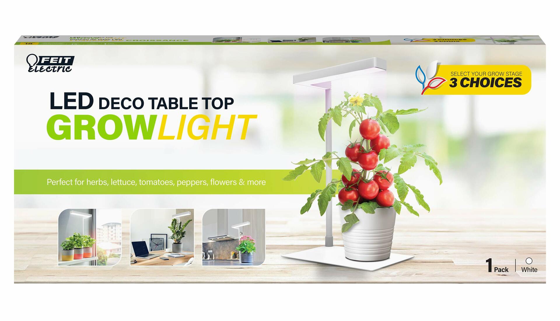 Feit Electric GLP17/W/TABLE/14WLED Tabletop 17" LED Grow Light, White, 14W, Fits on Almost Any Flat Surface, 3 Spectrum Modes, 25000 Rated Life Hours