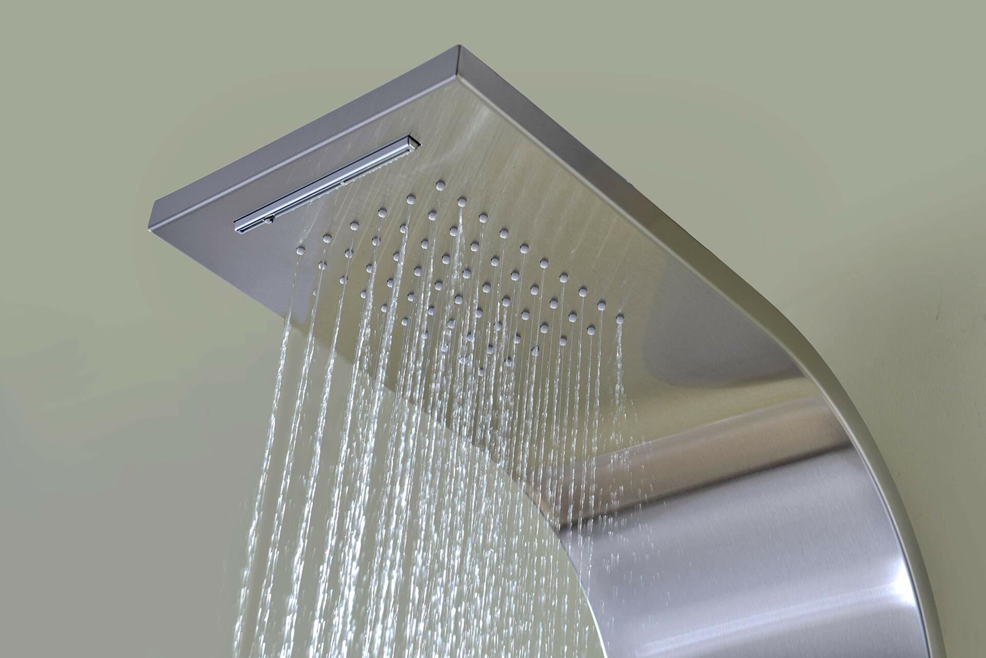 ANZZI Niagara 64" Body Massage 2-Jetted Shower Panel System with Heavy Rain Shower and Spray Wand in Brushed Nickel | Rainfall Waterfall Tower System with Handheld Shower | SP-AZ023