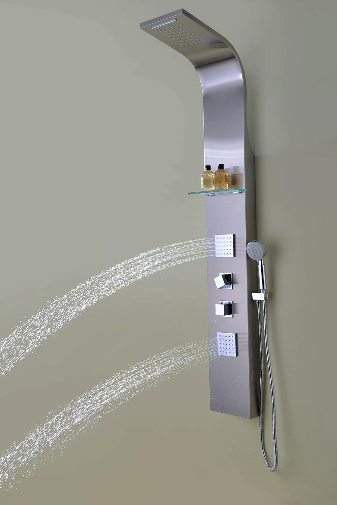 ANZZI Niagara 64" Body Massage 2-Jetted Shower Panel System with Heavy Rain Shower and Spray Wand in Brushed Nickel | Rainfall Waterfall Tower System with Handheld Shower | SP-AZ023
