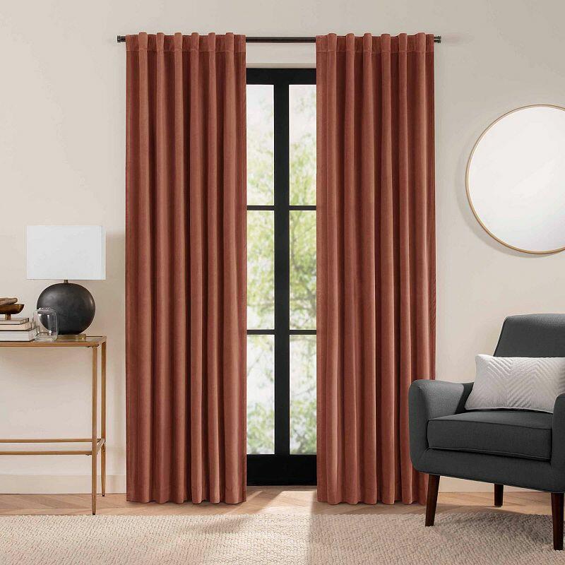 Eclipse Luxury Cotton Velvet 100% Blackout Rod Pocket Back Tab 96 x 50 Curtain Window Panel in Copper