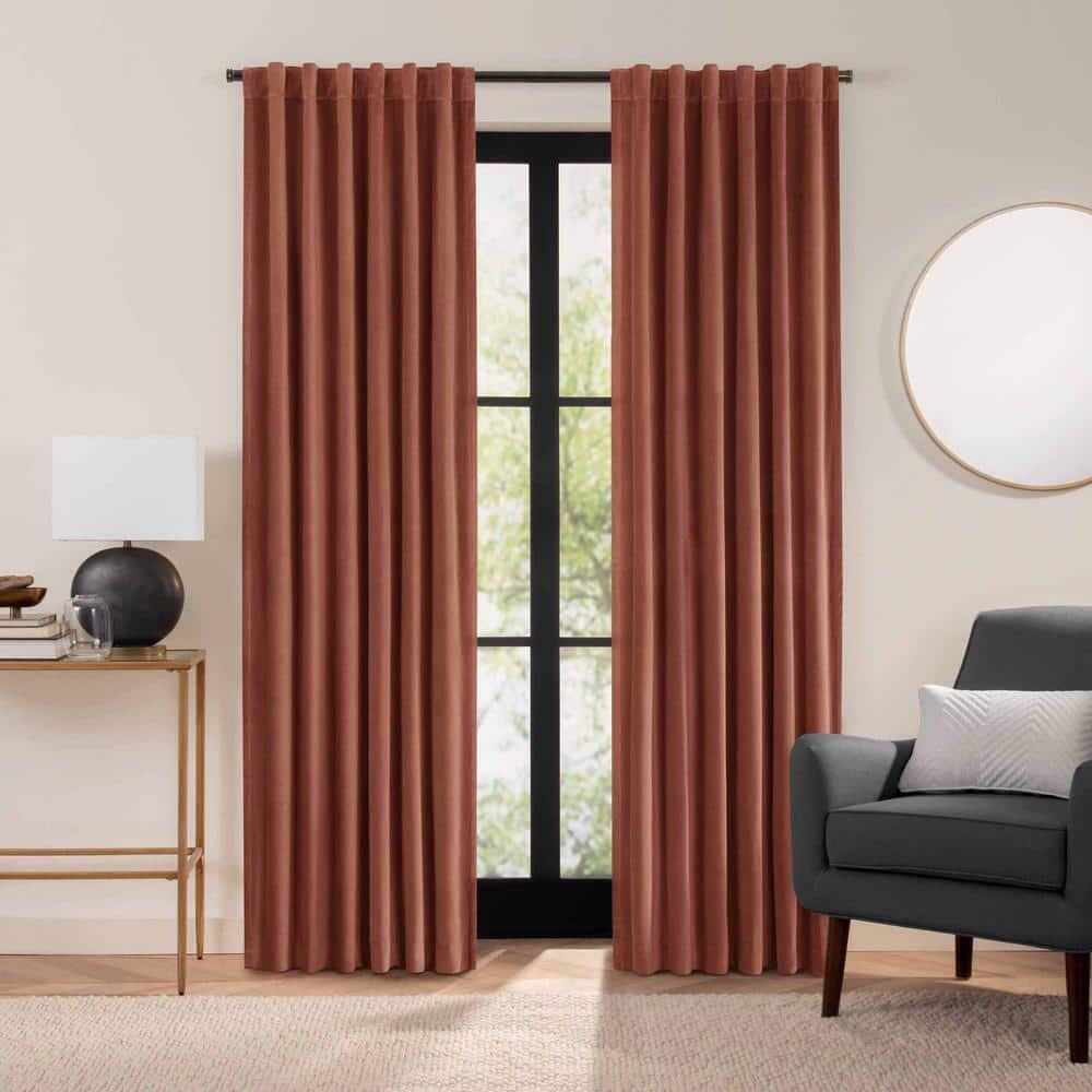 Eclipse Luxury Cotton Velvet 100% Blackout Rod Pocket Back Tab 96 x 50 Curtain Window Panel in Copper
