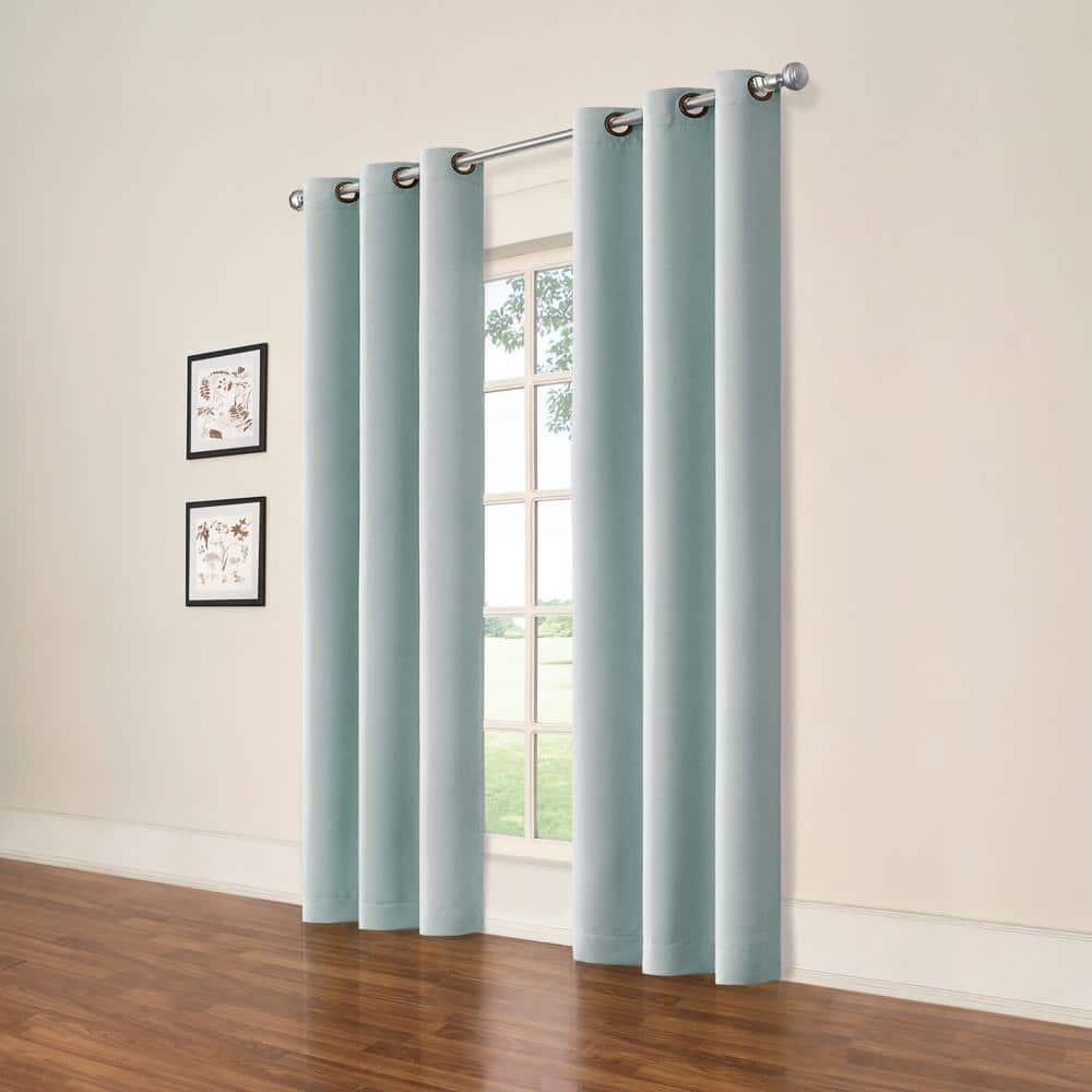 Eclipse Darrell ThermaWeave Spa Solid Polyester 37 in. W x 63 in. L Blackout Pair Rod Pocket Curtain Panel, Spa Blue