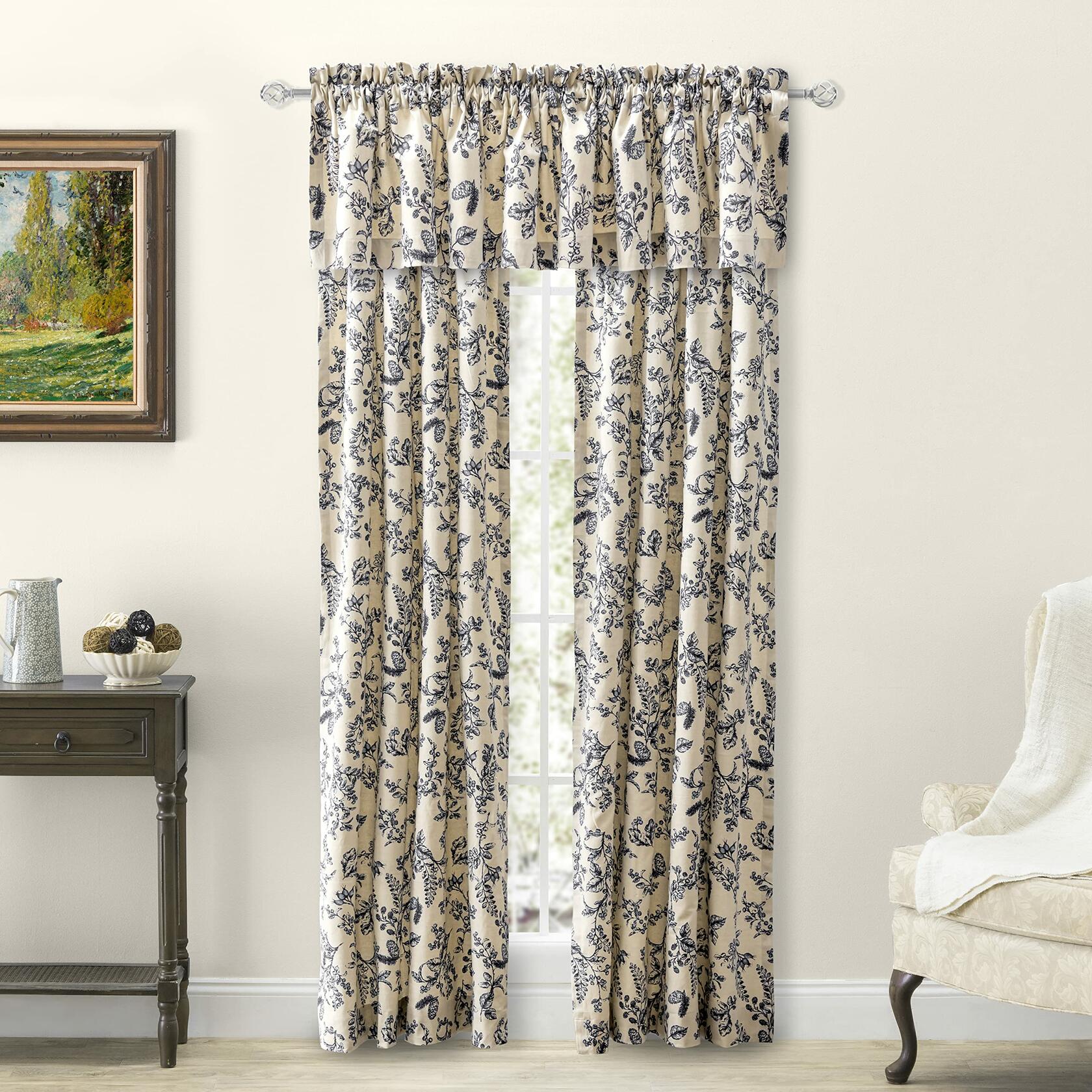 Ricardo | Waverly Gardens Tailored Valance | 84" W x 13" L | Black | Farmhouse Curtains | Great for Layering | Vibrant Leaf Design | Unlined Soft Cotton | Light-Filtering | Machine Washable