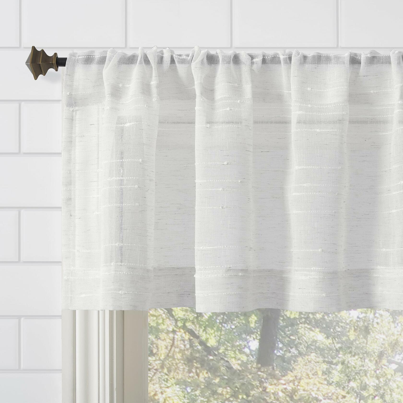 Clean Window Textured Slub Stripe 2-Pack Anti-Dust Allergy/Pet Friendly Sheer Cafe Curtain Pair, White, 52" W x 24" L (2 Panels)