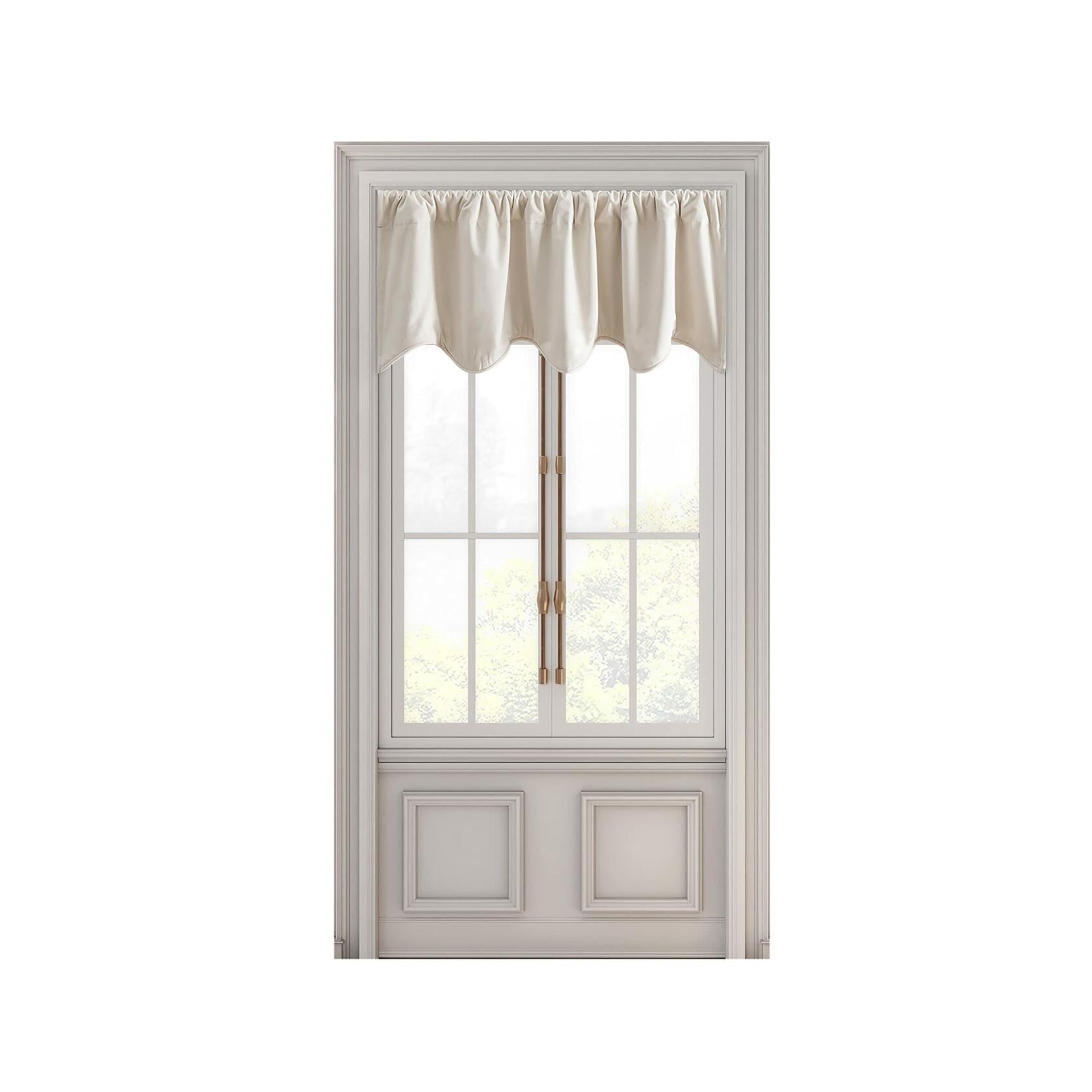 Ricardo | Premium Velvet Scalloped Valance | 50" W x 17" L | Bone | Rod Pocket & Scalloped Hem | Luxurious Feel | Cream Short Blackout Curtain | Soft Velvet Kitchen & Livingroom Valance