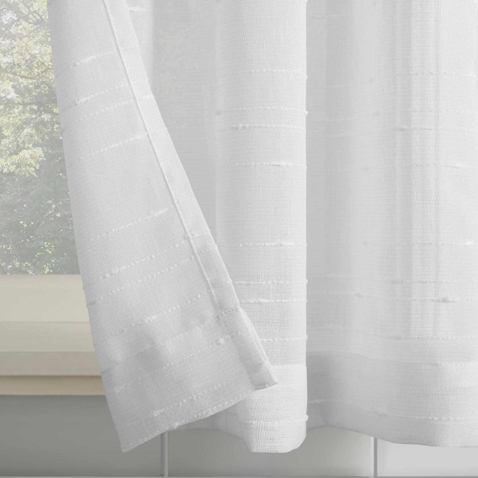 Clean Window Textured Slub Stripe 2-Pack Anti-Dust Allergy/Pet Friendly Sheer Cafe Curtain Pair, White, 52" W x 24" L (2 Panels)