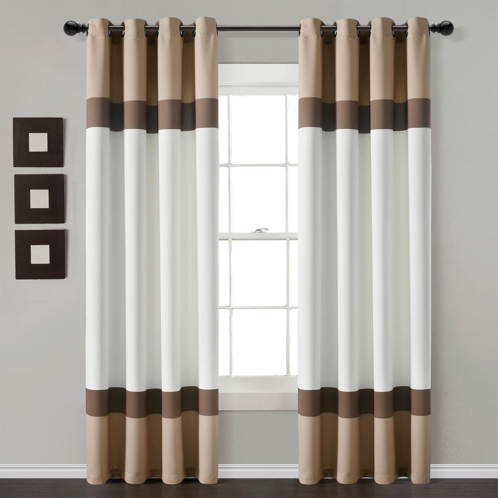 Lush Decor Alexander Color Block Light Filtering Window Curtain Panel Pair, 52"W x 84"L, Neutral