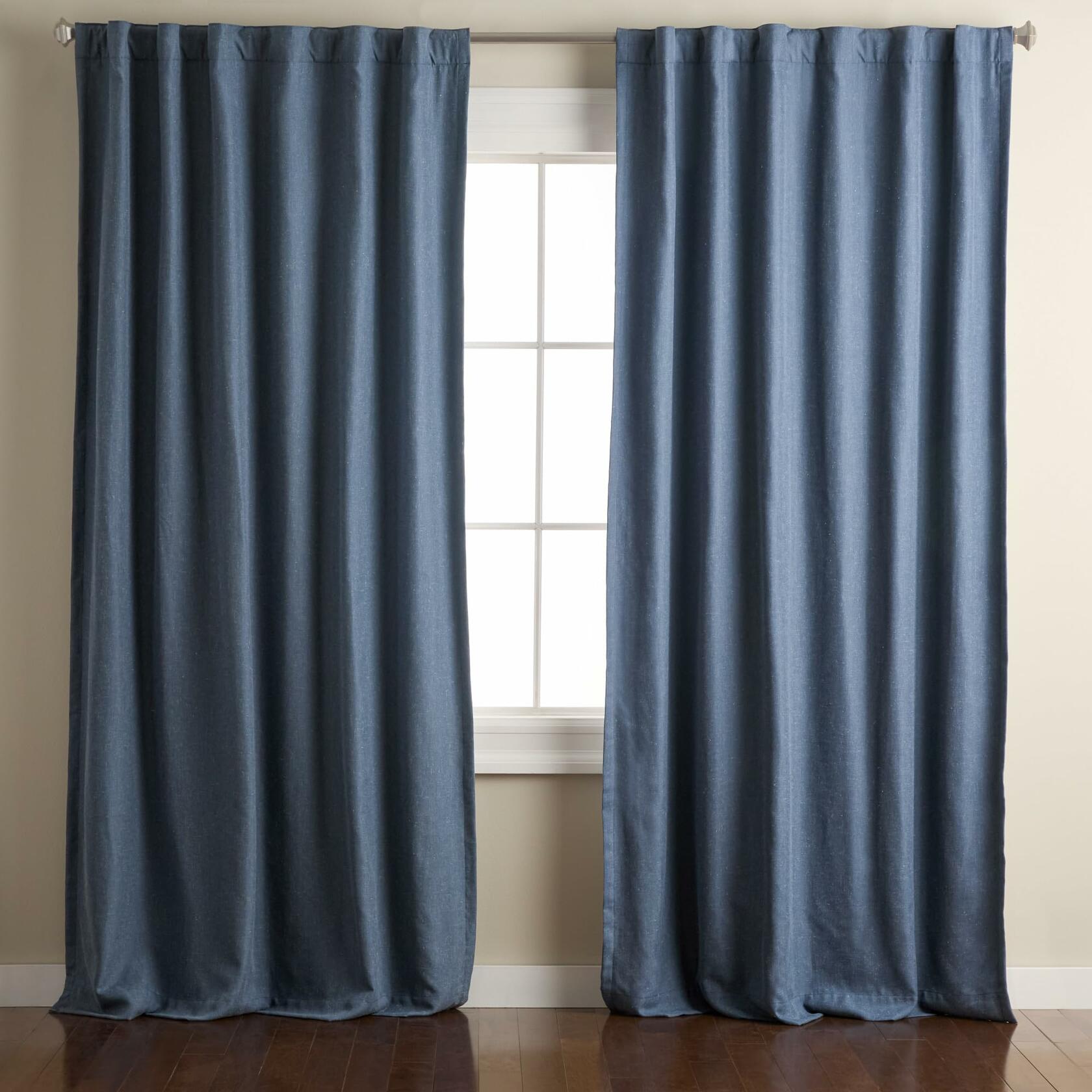 TOWN & COUNTRY LUXE Davos Solid Linen Texture Indoor Curtains, 100% Blackout with Energy Efficient Lining, Back Tab/Rod Pocket Top, 2-Pack Set, Navy Blue, 50"x108"
