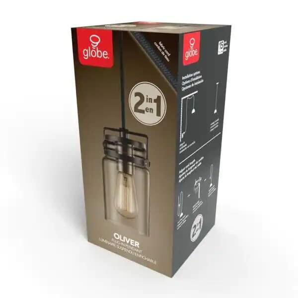 Oliver 1-Light Dark Bronze Plug-in or Hardwire Pendant Lighting with 15 ft. Cord