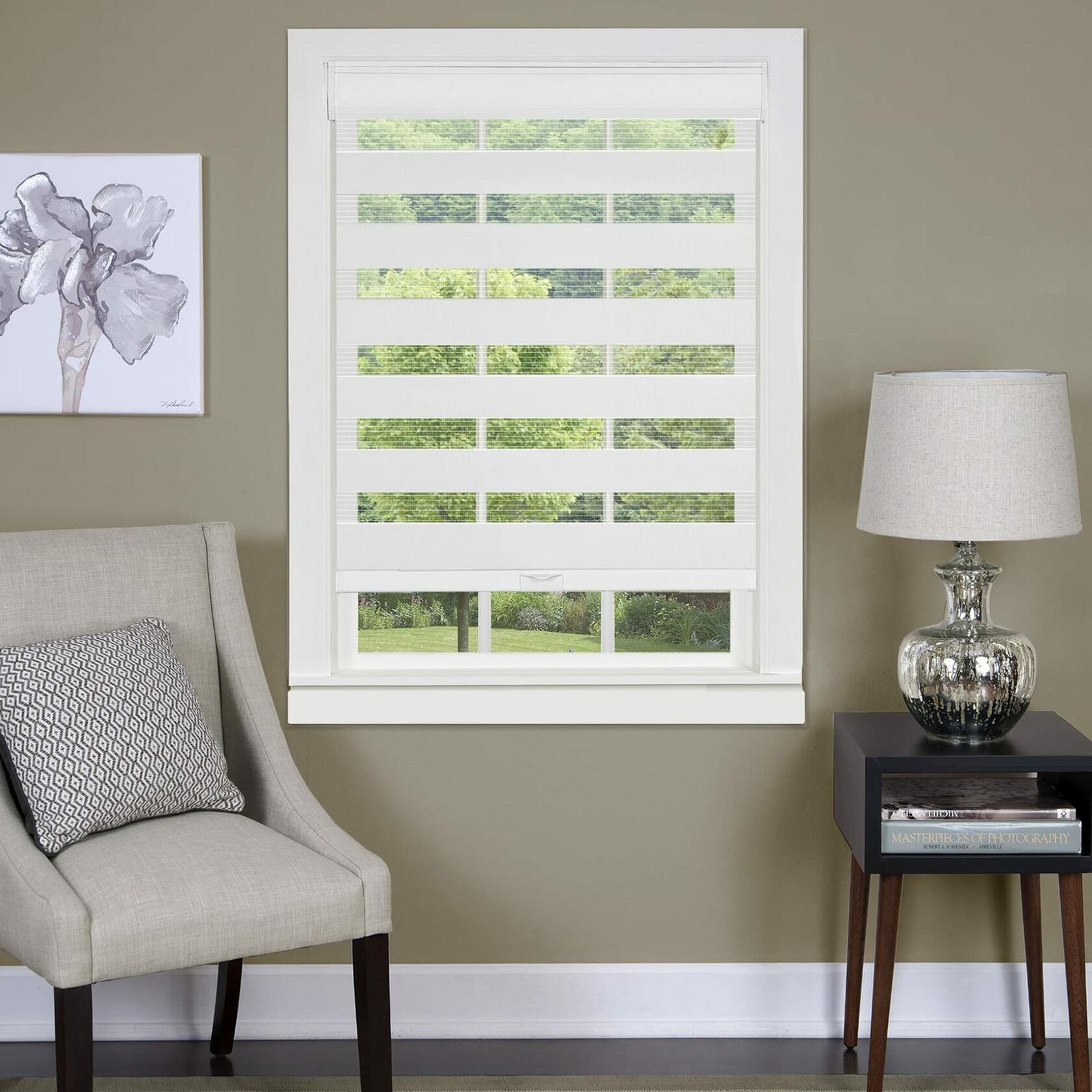 Cordless Celestial Sheer Double-Layered Window Roller Shade - 27 Inch Width x 72 Inch Length (White) - Light Filtering Vinyl Window Privacy Blinds for Bedroom & Dining Room by Achim Home D�cor