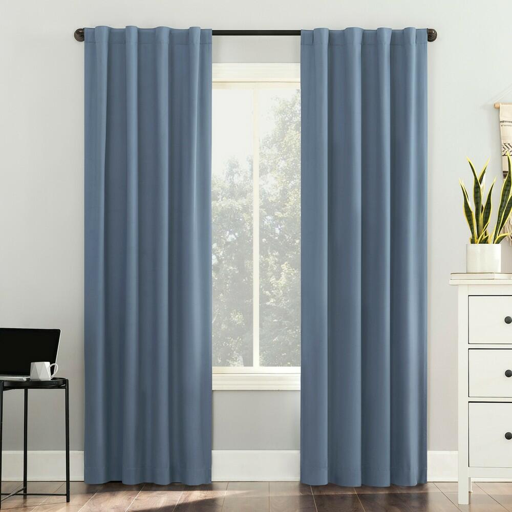Sun Zero Cyrus Thermal 100% Blackout Back Tab Curtain Panel 40 x84 Denim Blue