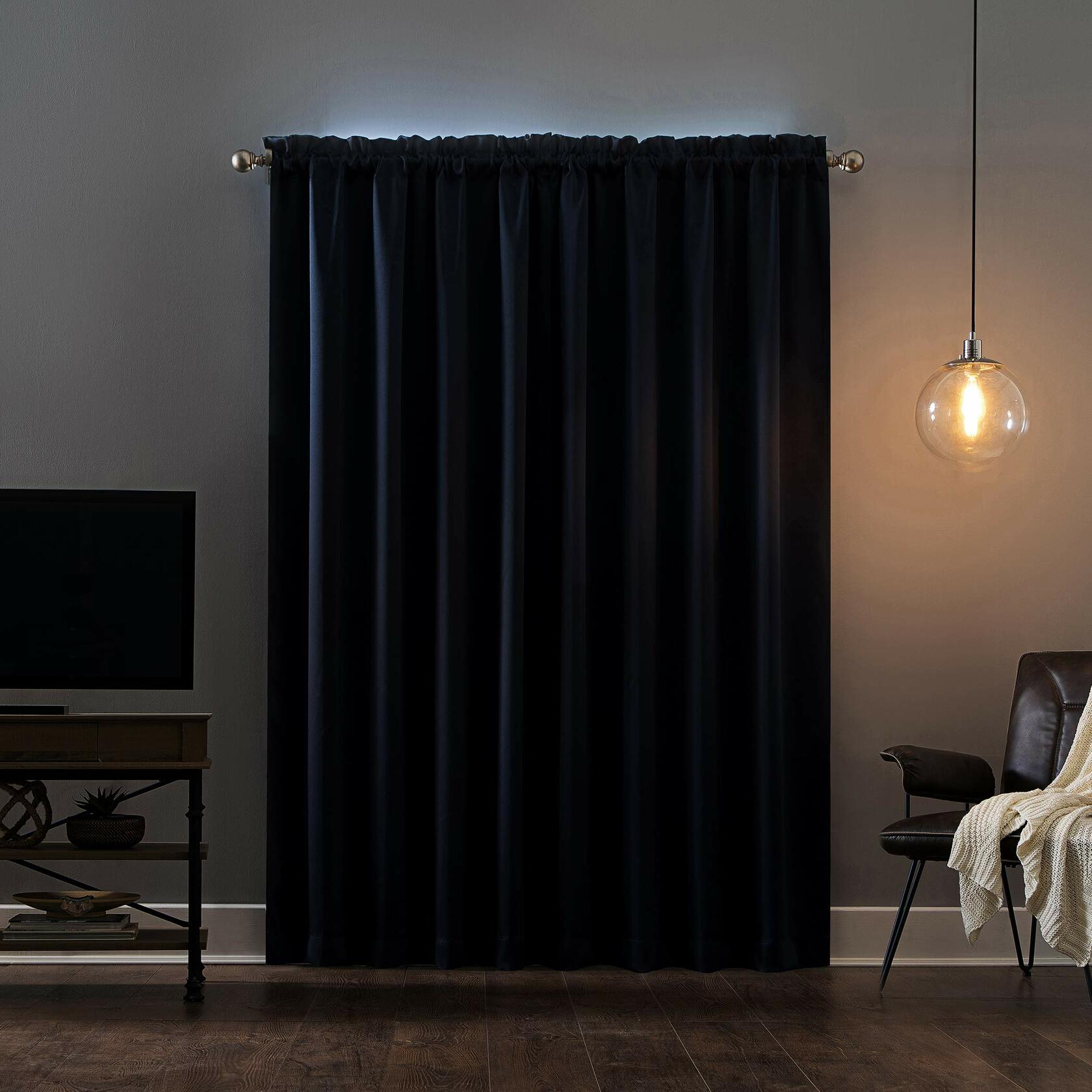 Sun Zero Oslo Theater Grade Extreme Total Blackout Rod Pocket Curtain Panel, 52" x 84", Navy Blue