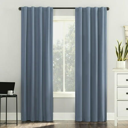 Sun Zero Cyrus Thermal 100% Blackout Back Tab Curtain Panel 40 x84 Denim Blue