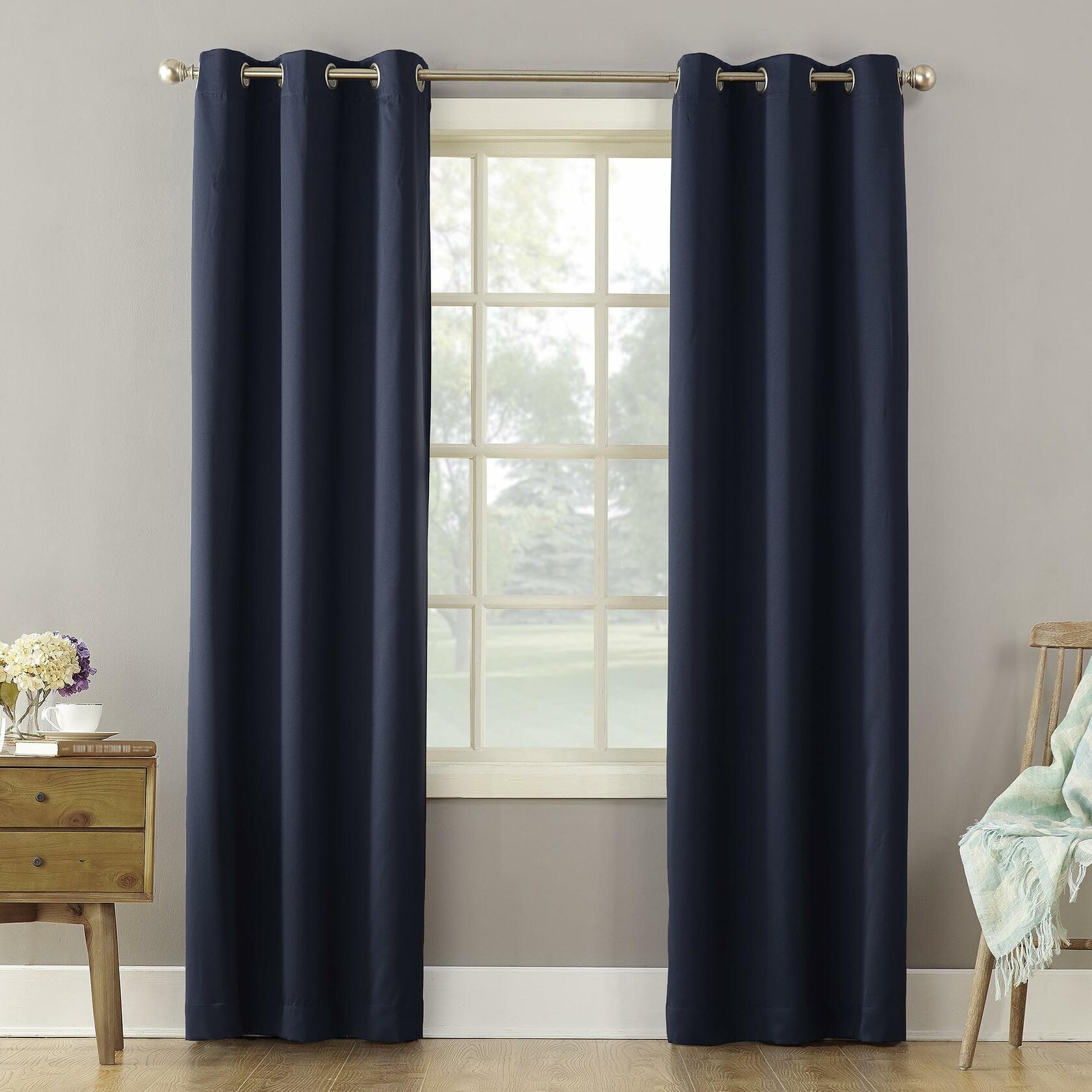 Sun Zero Becca Energy Efficient Grommet Curtain Panel, 40" x 84", Navy Blue