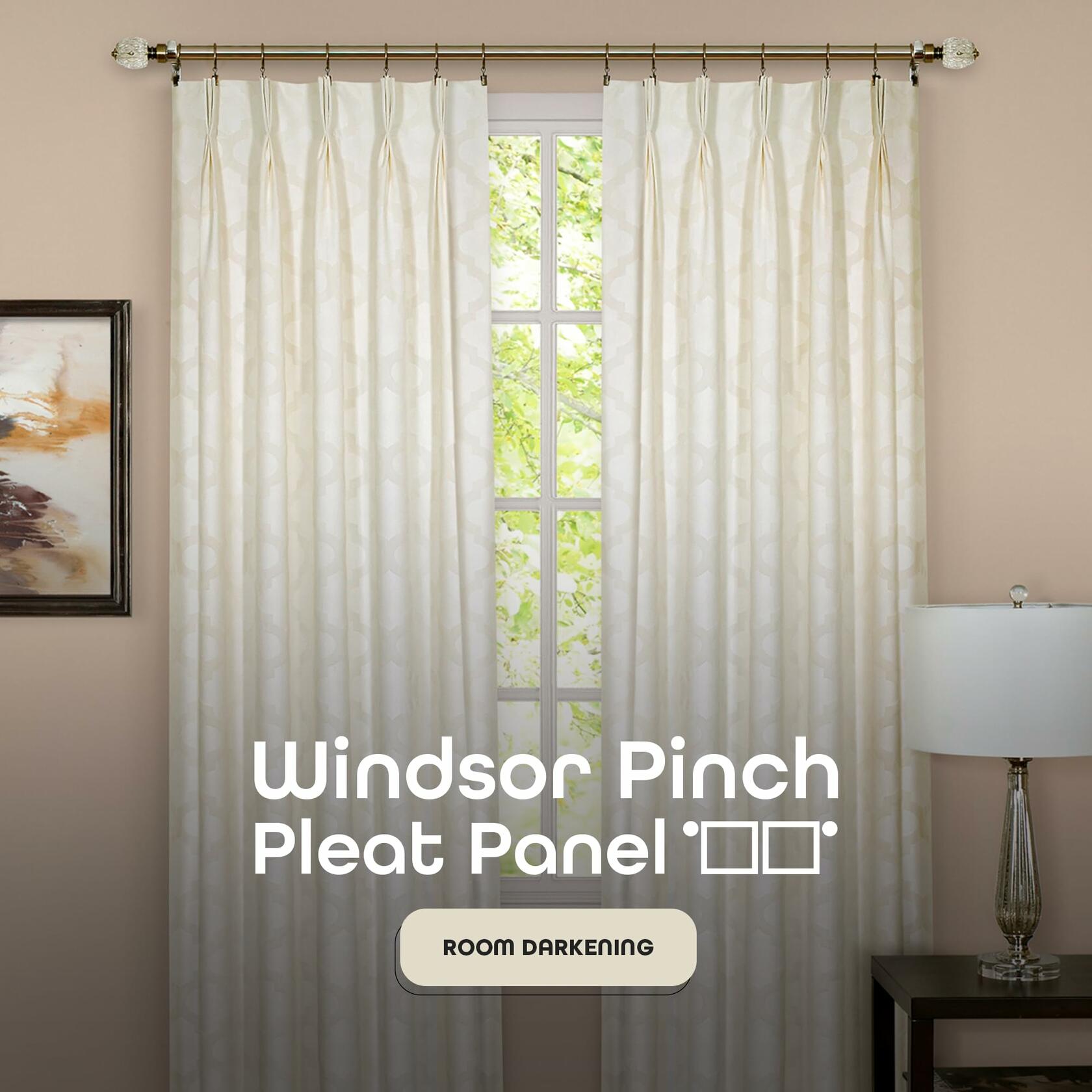 Windsor Room Darkening Pinch Pleat Panel Window Curtains - 34 x 84 Inch (Ivory) - Polyester Soft Window Panel Blackout Drapes - Pleated Window Shades for Bedroom & Living Room by Achim Home Decor