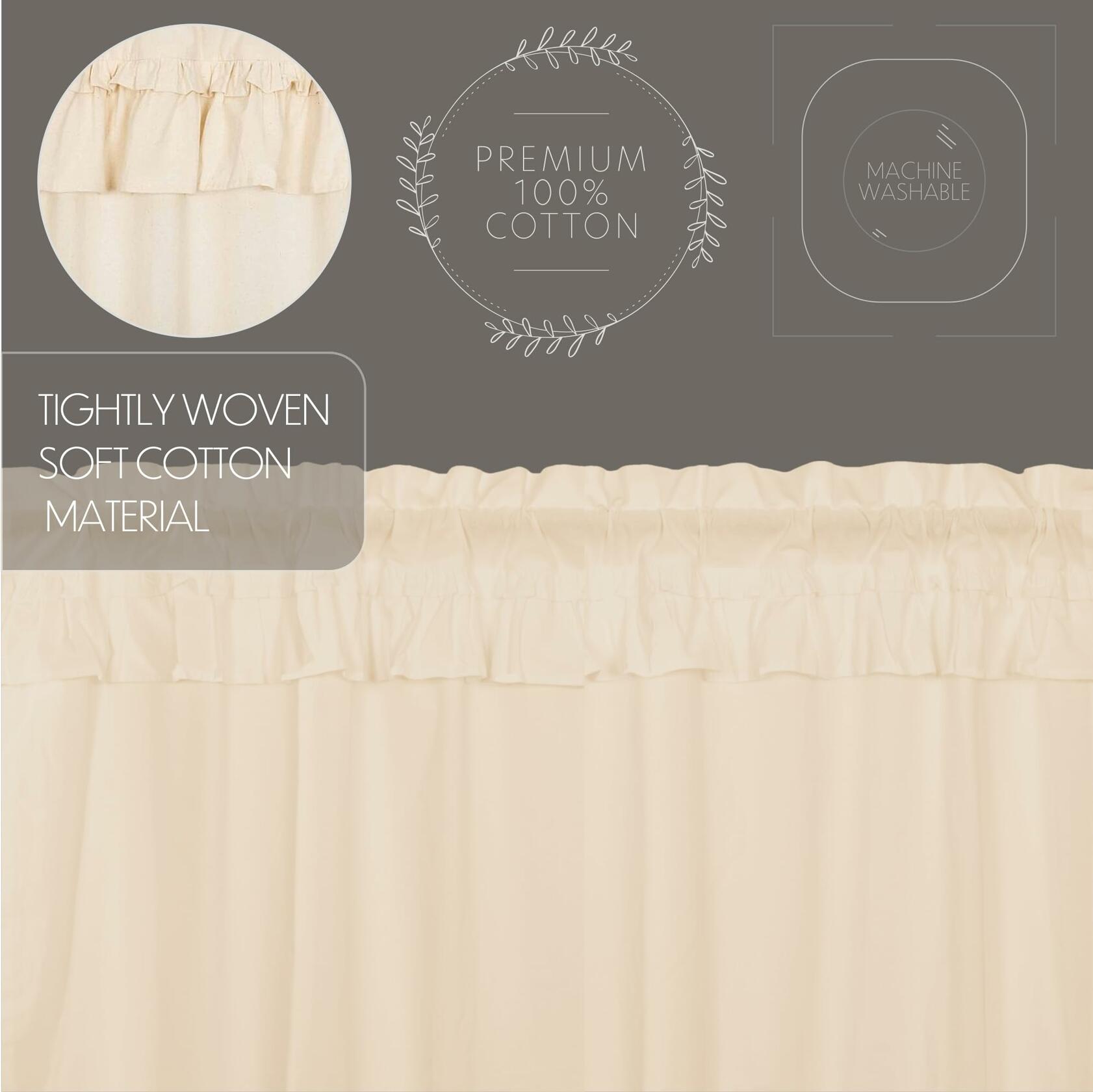 VHC Brands Muslin Ruffled Unbleached Natural Tan Tier Set of 2 Farmhouse Cotton Window Treatment for Living Room or Kitchen 24" Lx36 W