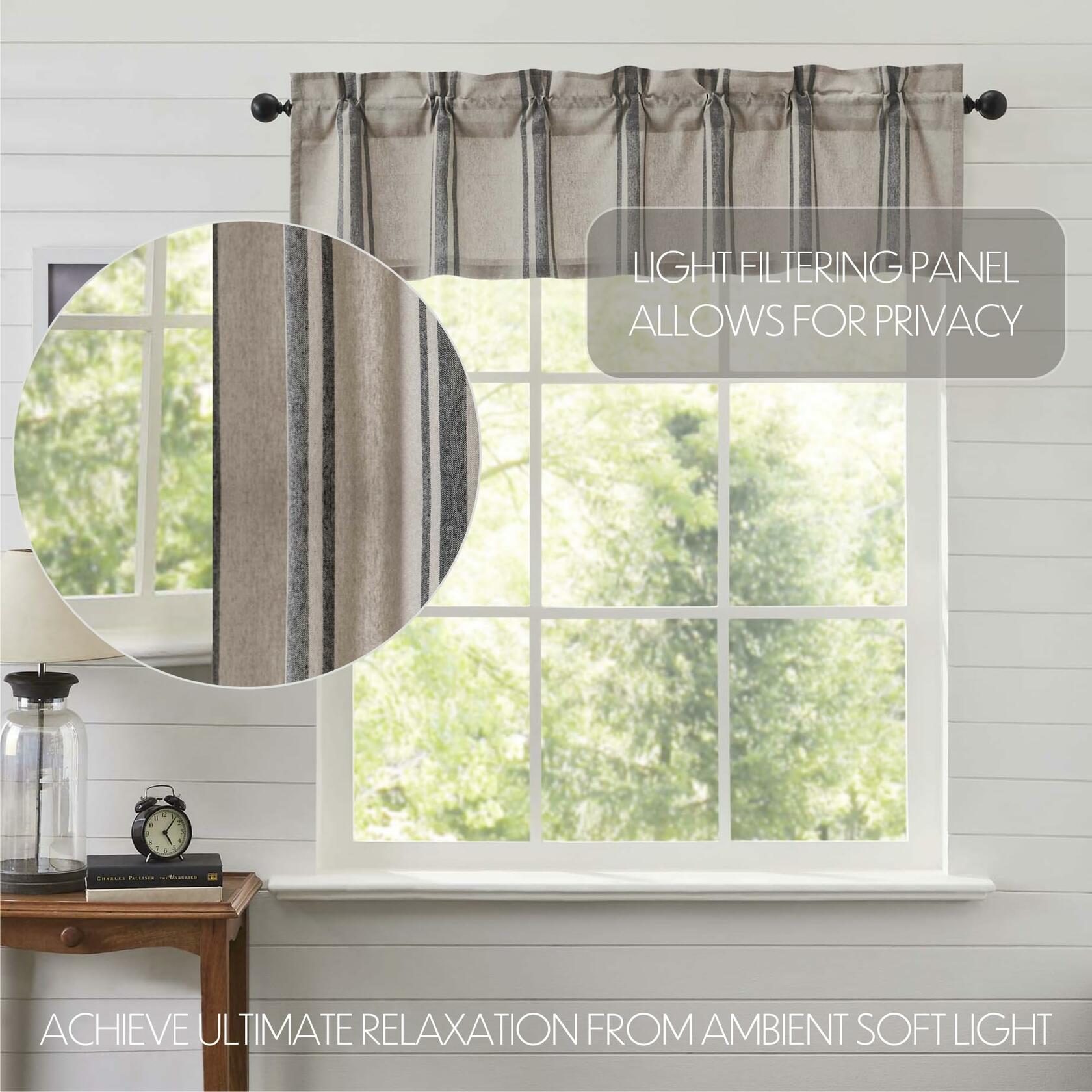 VHC Brands Grain Sack Charcoal Black Stripe Farmhouse Kitchen Curtain Valance 16x60