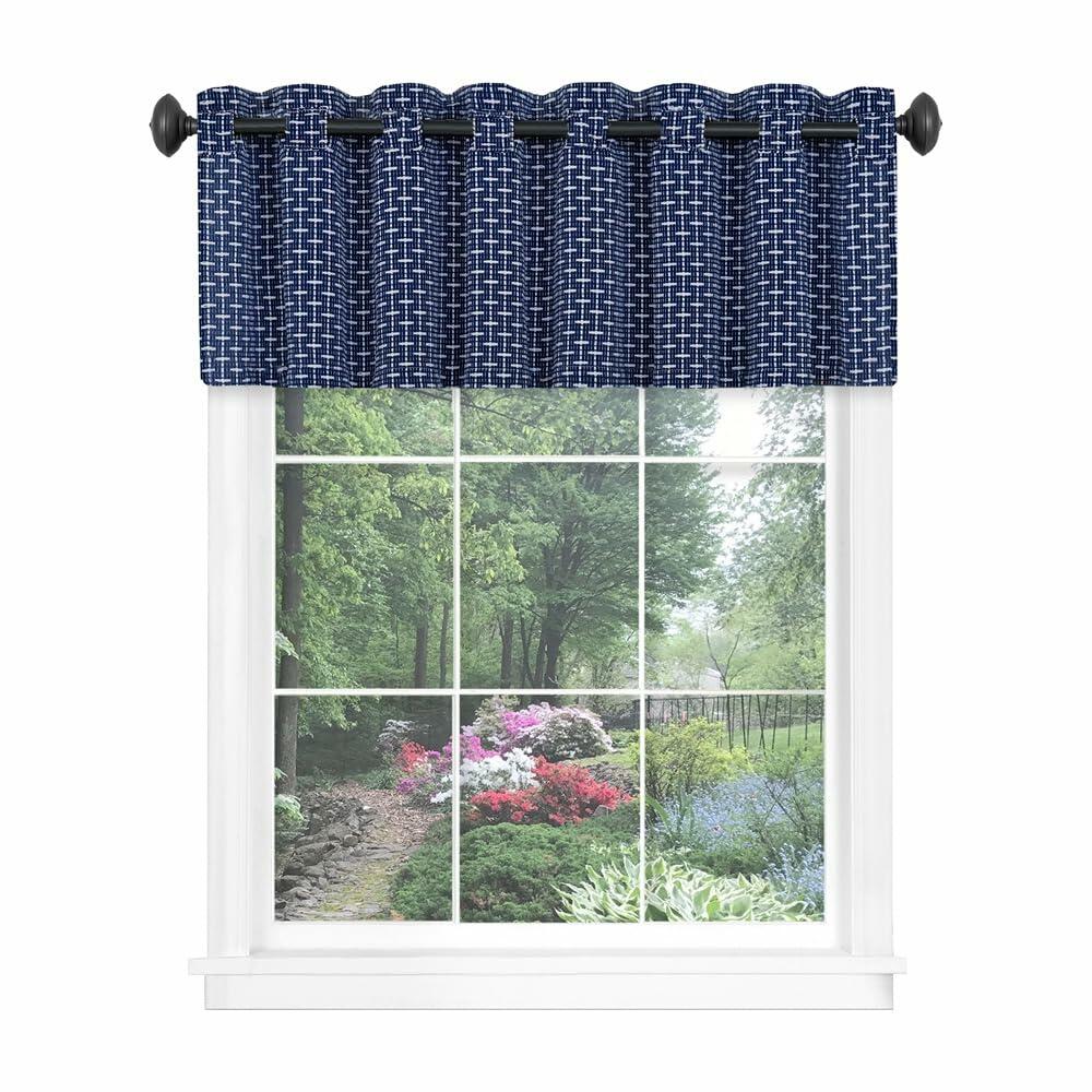 Bedford Valance Window Curtains - 58 Inch Width, 13 Inch Length - Navy - Light Filtering Fabric & Machine Washable Drapes, Yarn Dyed Woven Accents for Bedroom Living & Dining Room by Achim Home Decor