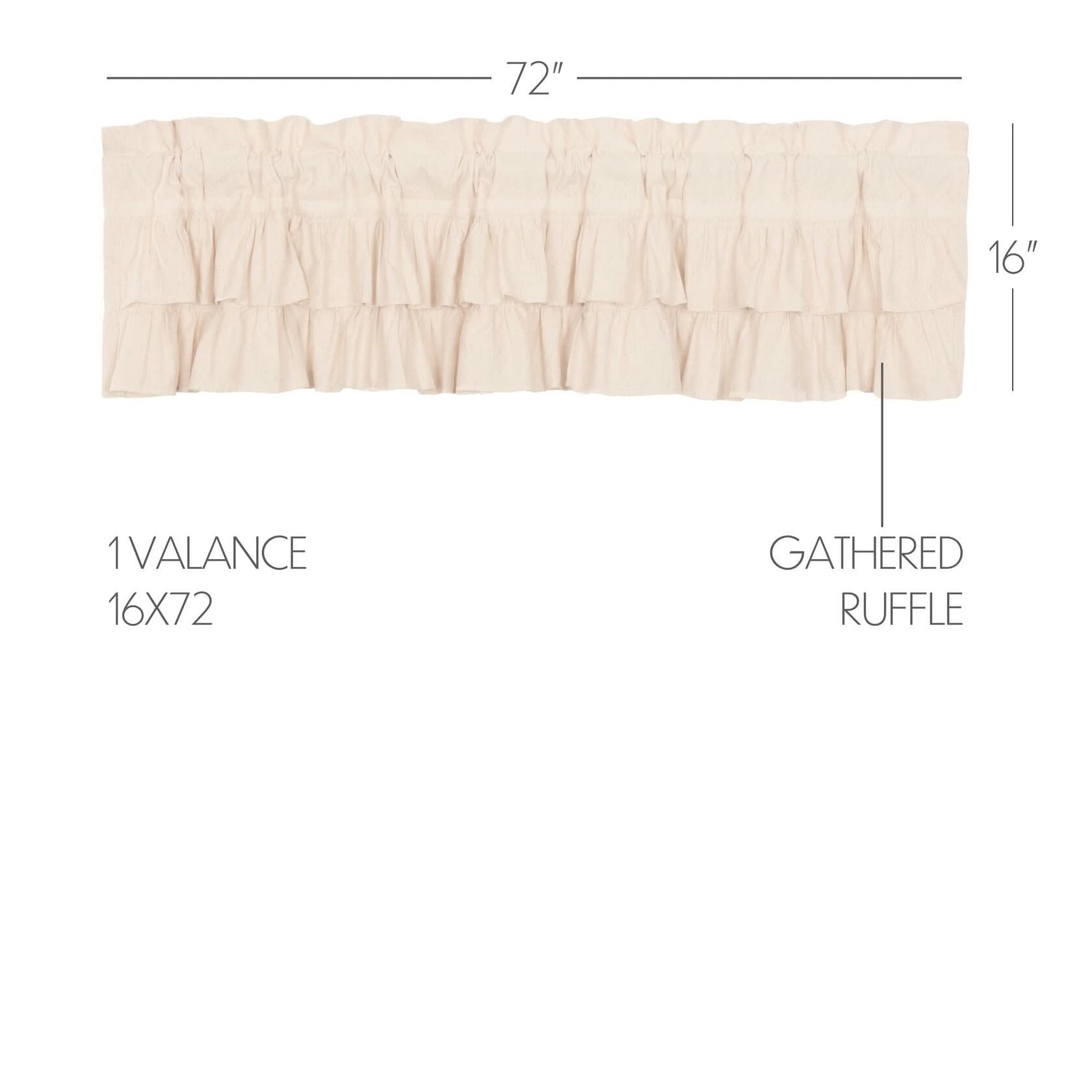 VHC Brands Simple Life Flax Solid Color Cotton Linen Blend Farmhouse Kitchen Curtains Rod Pocket Hanging Loops 16x72 Valance, Natural Creme White