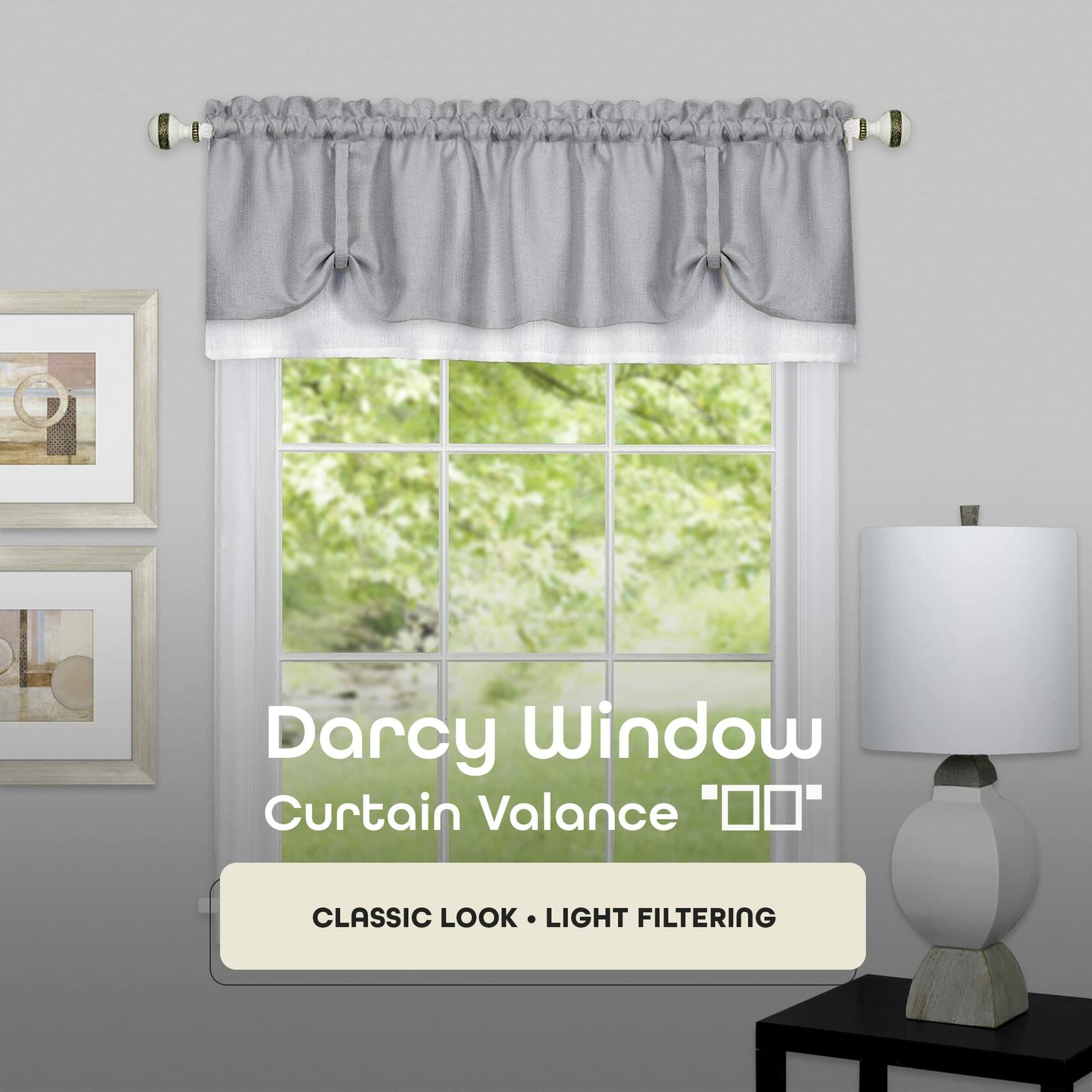 Soft Window Darcy Curtain Valance, Grey & White - 58 Inch Width, 14 Inch Length, 1.5 Inch Rod Pocket - Light Filtering Valance s for Kitchen and Bathroom by Achim Home Decor