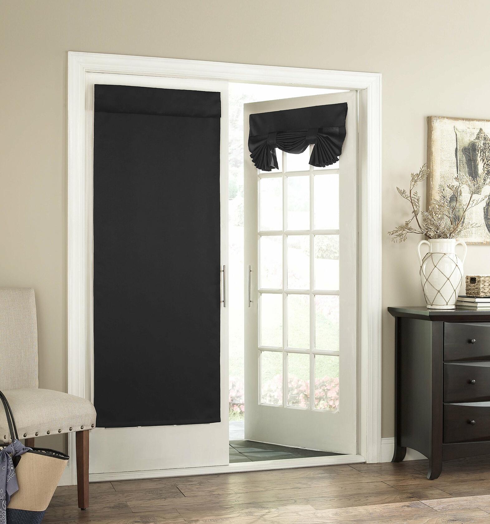 ECLIPSE French Door Curtain - Tricia 26" x 68" Tie Up Light Filtering Single Panel Drapes for Patio, for Living Room and Bedroom, Black