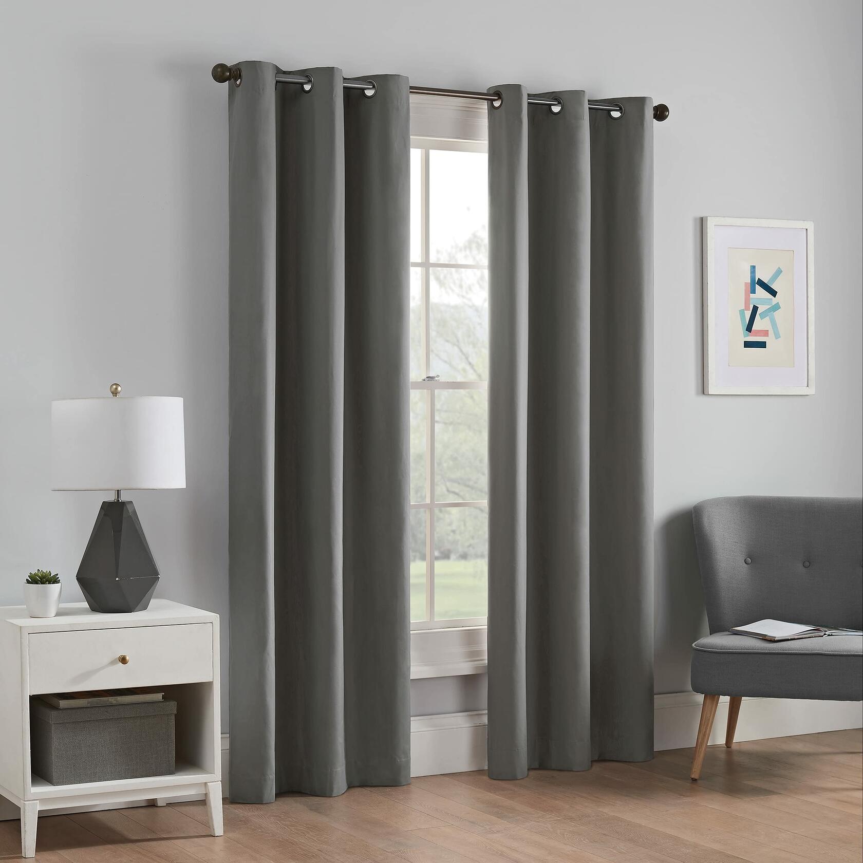 Eclipse Microfiber Total Privacy Blackout Thermal Grommet Window Curtain for Bedroom (1 Panel), 42 in x 63 in, Smoke