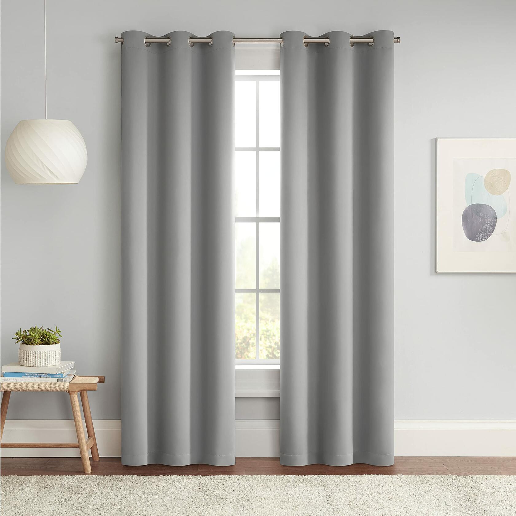 Eclipse Darrell Modern Blackout Thermal Grommet Window Curtains for Bedroom or Living Room (Single Panel), 37 in x 84 in, Gray