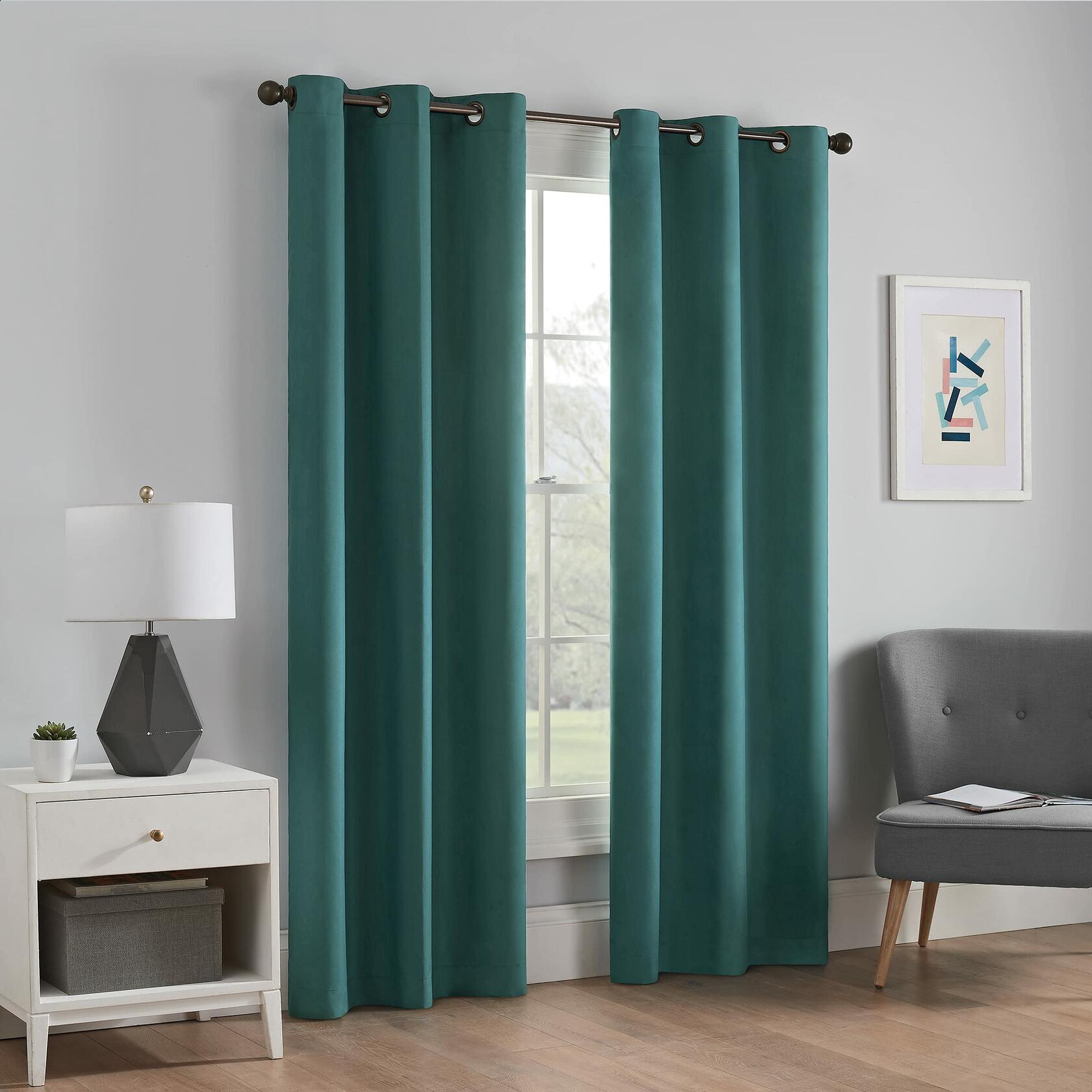ECLIPSE Microfiber Total Privacy Blackout Thermal Grommet Window Curtain for Bedroom (1 Panel), 42" x 95", Peacock