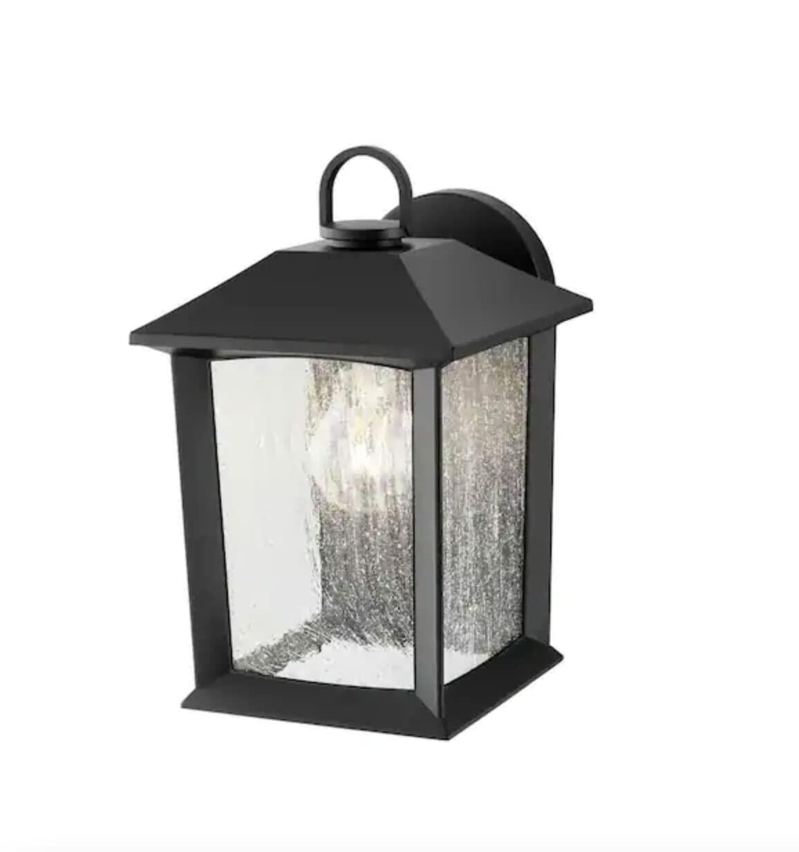 Hampton Bay Lighting 1-Light Black Outdoor Wall Mount Lantern Sconce with Seeded Glass, 5284002012