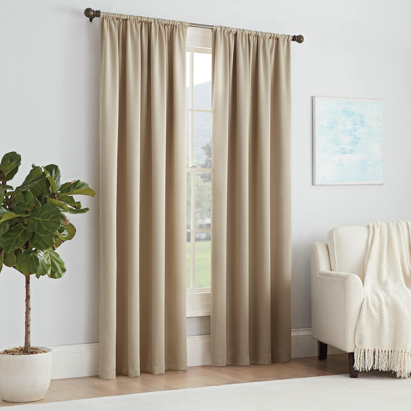 ECLIPSE Solid Thermapanel Modern Room Darkening Rod Pocket Window Curtain for Bedroom (1 Panel), 54 in x 84 in, Taupe