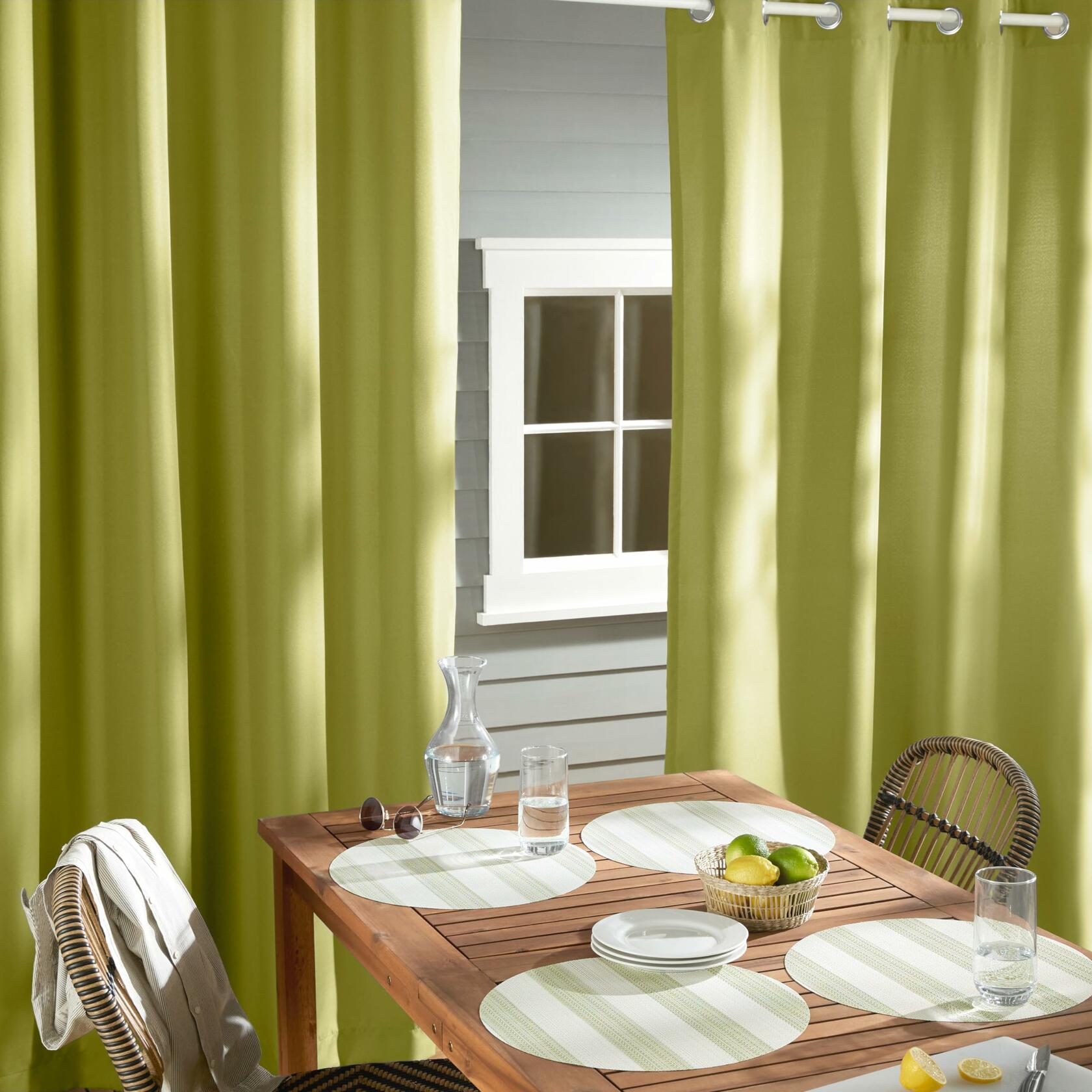 TOWN & COUNTRY BASICS Cabana Solid Heavyweight Indoor Outdoor Curtains, Light Filtering Opacity with Grommet Top, Water Repellent, 2-Pack Set, 54"x96", Kiwi Green