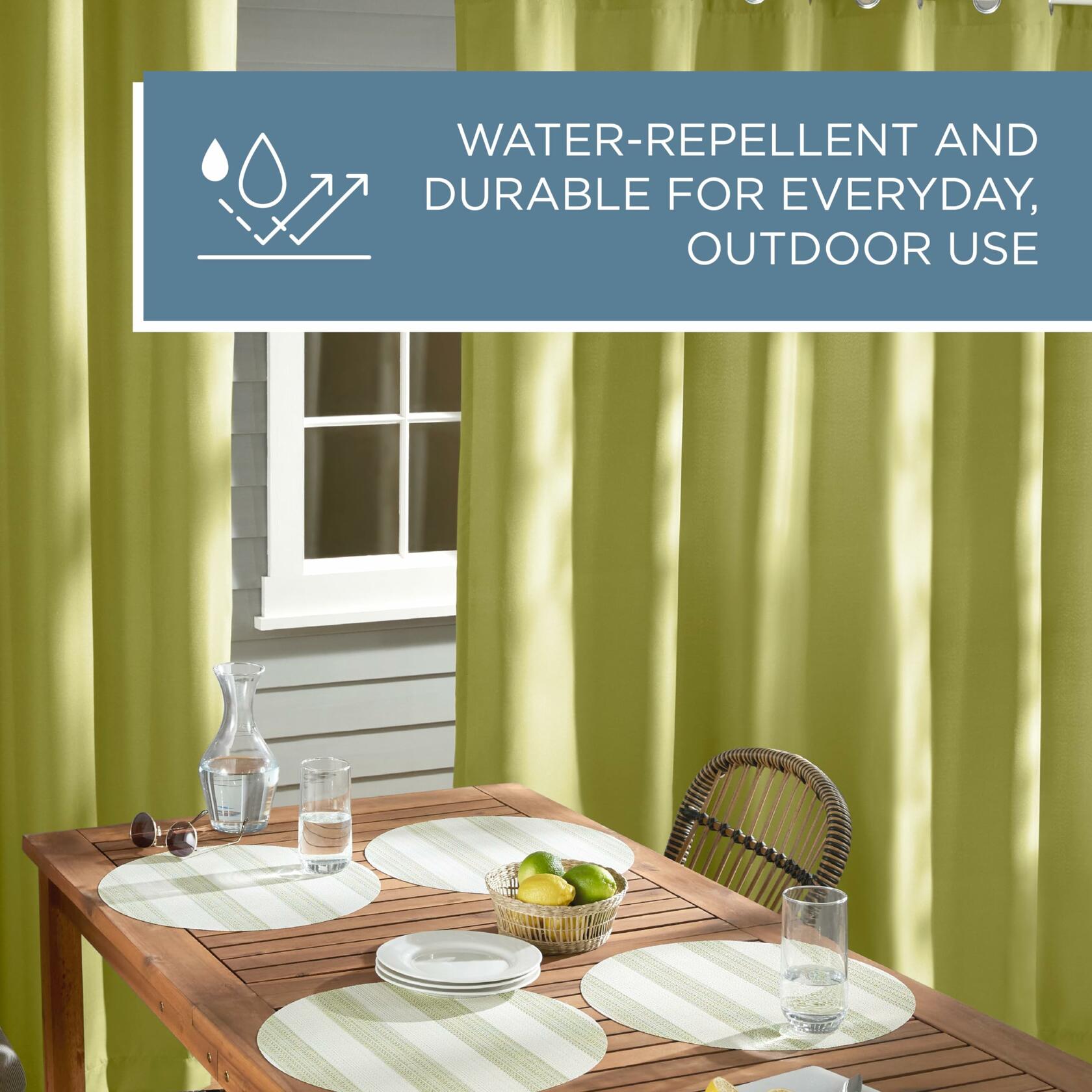 TOWN & COUNTRY BASICS Cabana Solid Heavyweight Indoor Outdoor Curtains, Light Filtering Opacity with Grommet Top, Water Repellent, 2-Pack Set, 54"x96", Kiwi Green