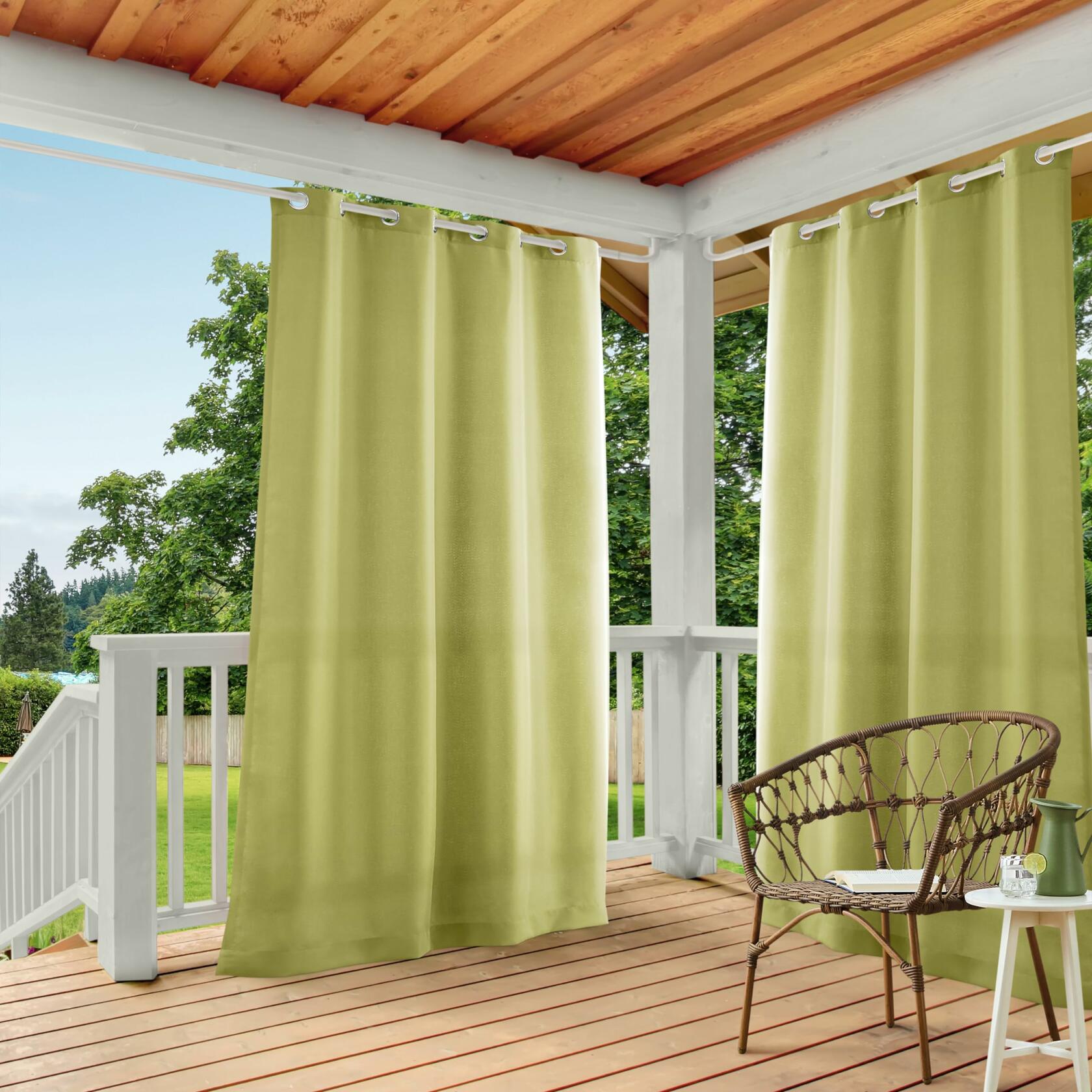 TOWN & COUNTRY BASICS Cabana Solid Heavyweight Indoor Outdoor Curtains, Light Filtering Opacity with Grommet Top, Water Repellent, 2-Pack Set, 54"x96", Kiwi Green