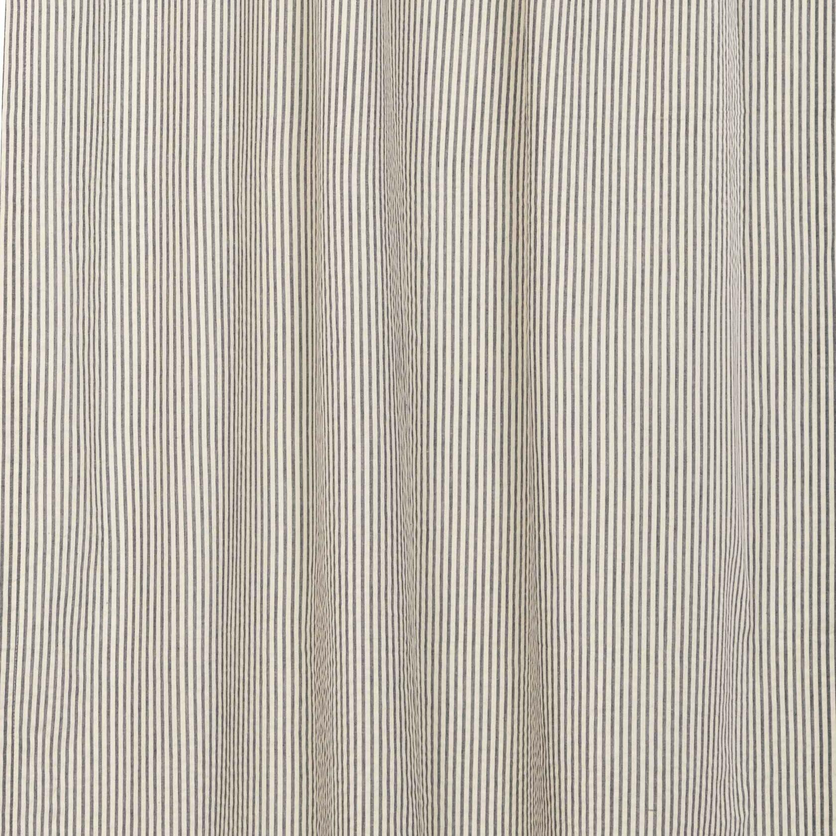 VHC Brands Hatteras Seersucker Ticking Striped Cotton Americana Curtains Rod Pocket Drawstring Ties Prairie Panel Pair, 84x36x18, Denim Blue
