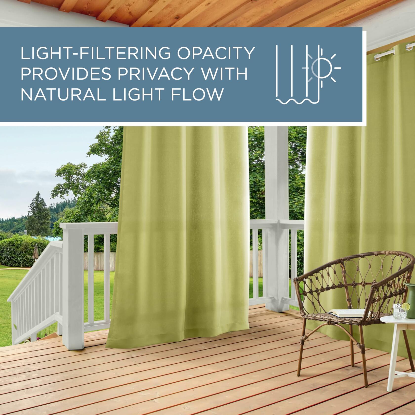 TOWN & COUNTRY BASICS Cabana Solid Heavyweight Indoor Outdoor Curtains, Light Filtering Opacity with Grommet Top, Water Repellent, 2-Pack Set, 54"x96", Kiwi Green