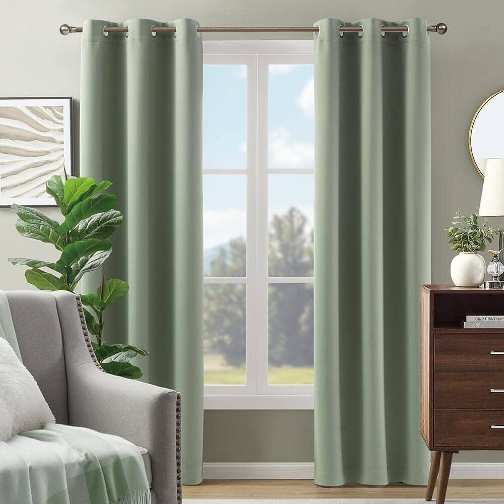 Alona Soft Green 38 in. W x 84 in. L Grommet Blackout Curtain (Single Panel)