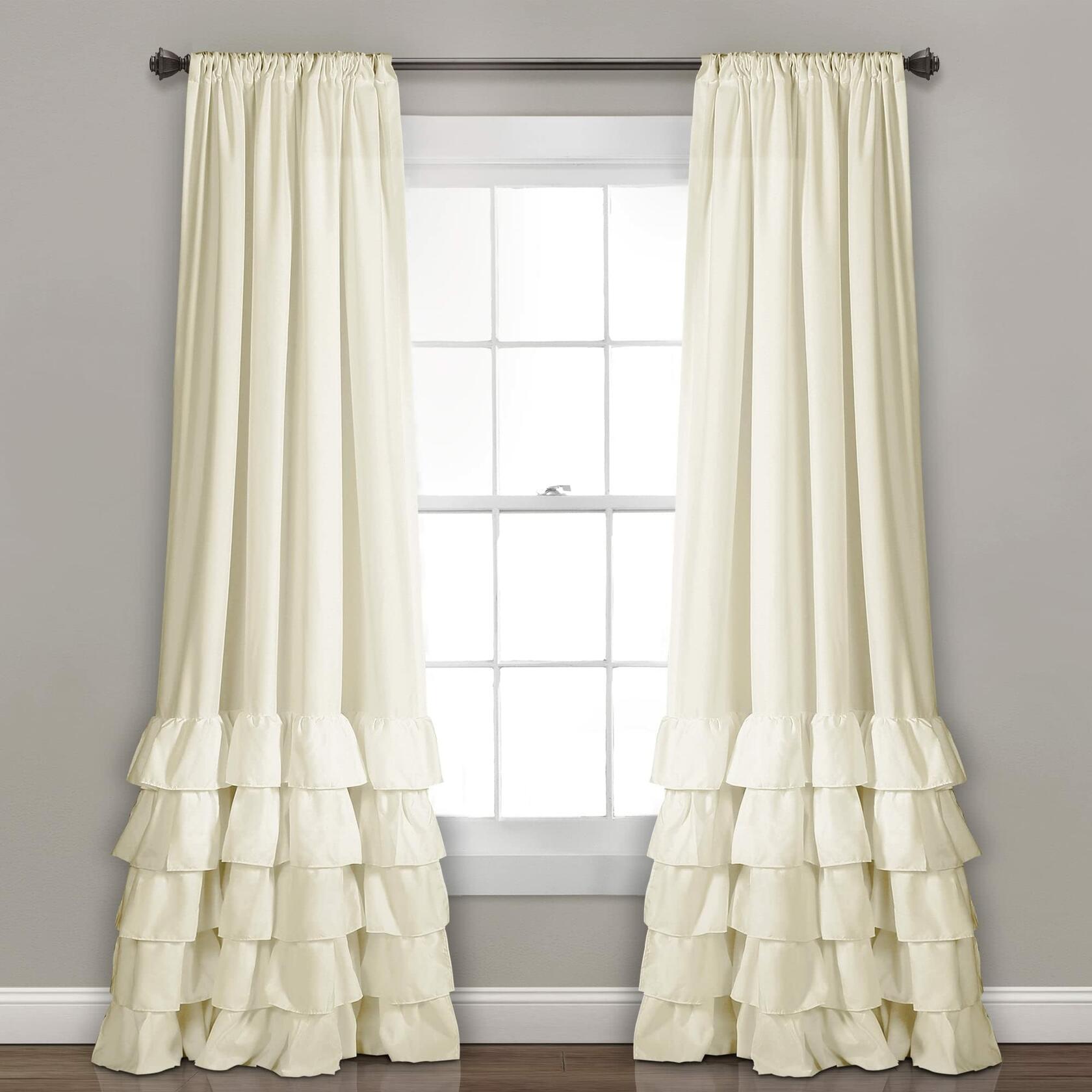 Lush Decor, White Allison Ruffle Curtains-Window Panel Drapes Set for Living, Dining Room, Bedroom (Pair), 84" x 40", 40" W x 84" L