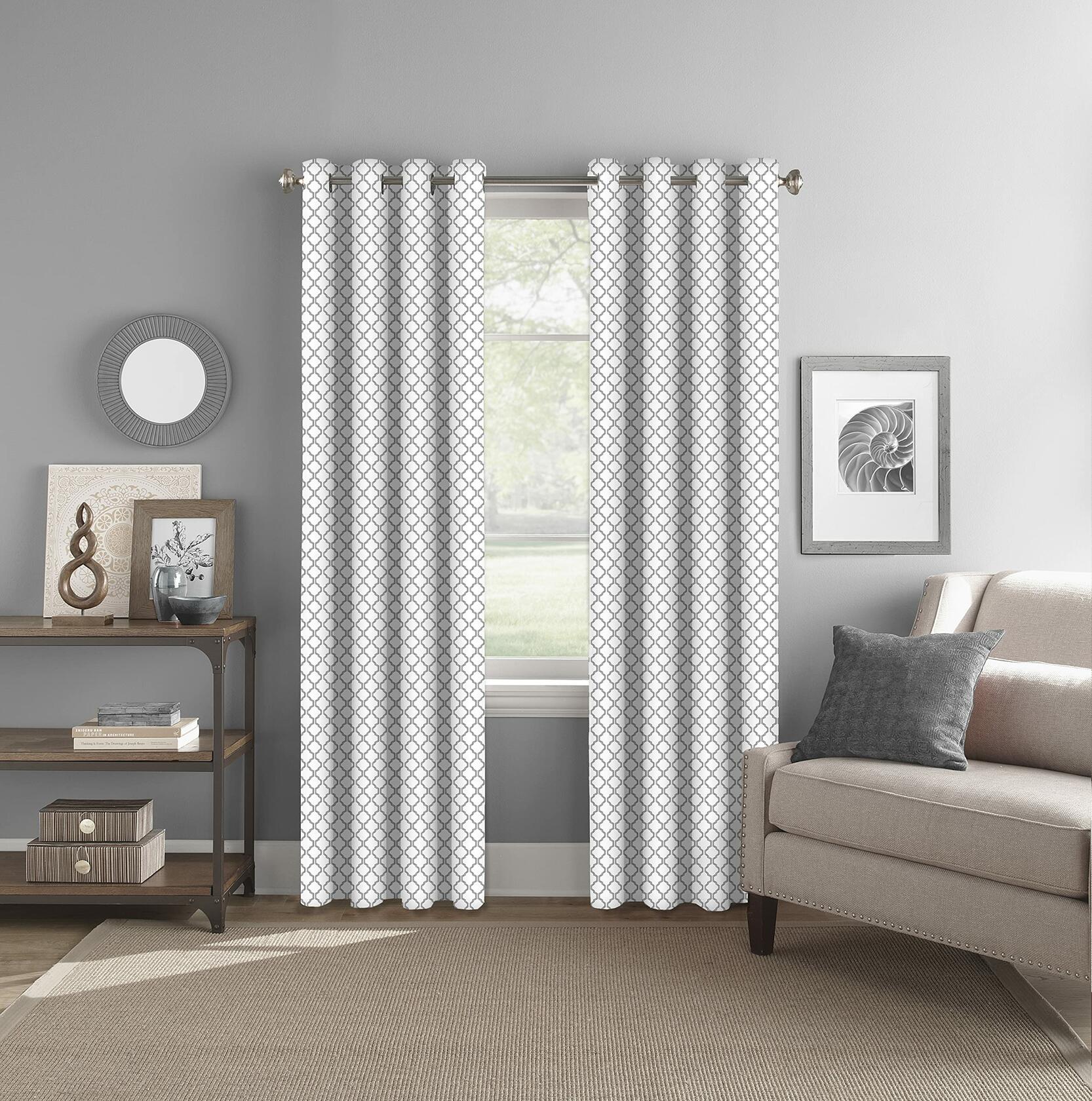 Grey Geometric Grommet Room Darkening Curtain - 52 in. W x 84 in. L