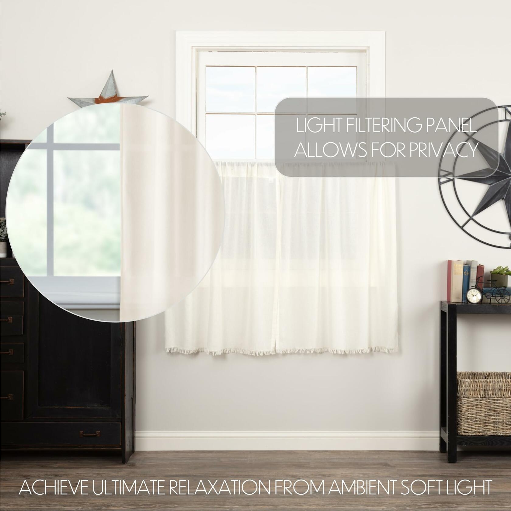 VHC Brands 10763 Tobacco Cloth Antique White Tier Fringed Set of 2 L36xW36