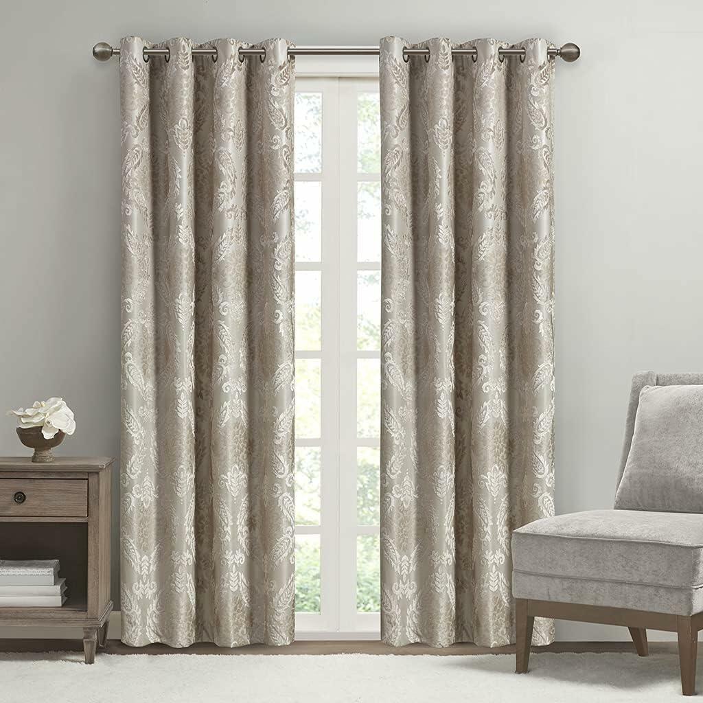 Sun Smart Amelia Jacquard Paisley Total Blackout Curtain for Bedroom, Luxury Single Window Panel Living Room Family-Room Kitchen, Grommet Top, 1-Panel Pack, 50"x95", Champagne