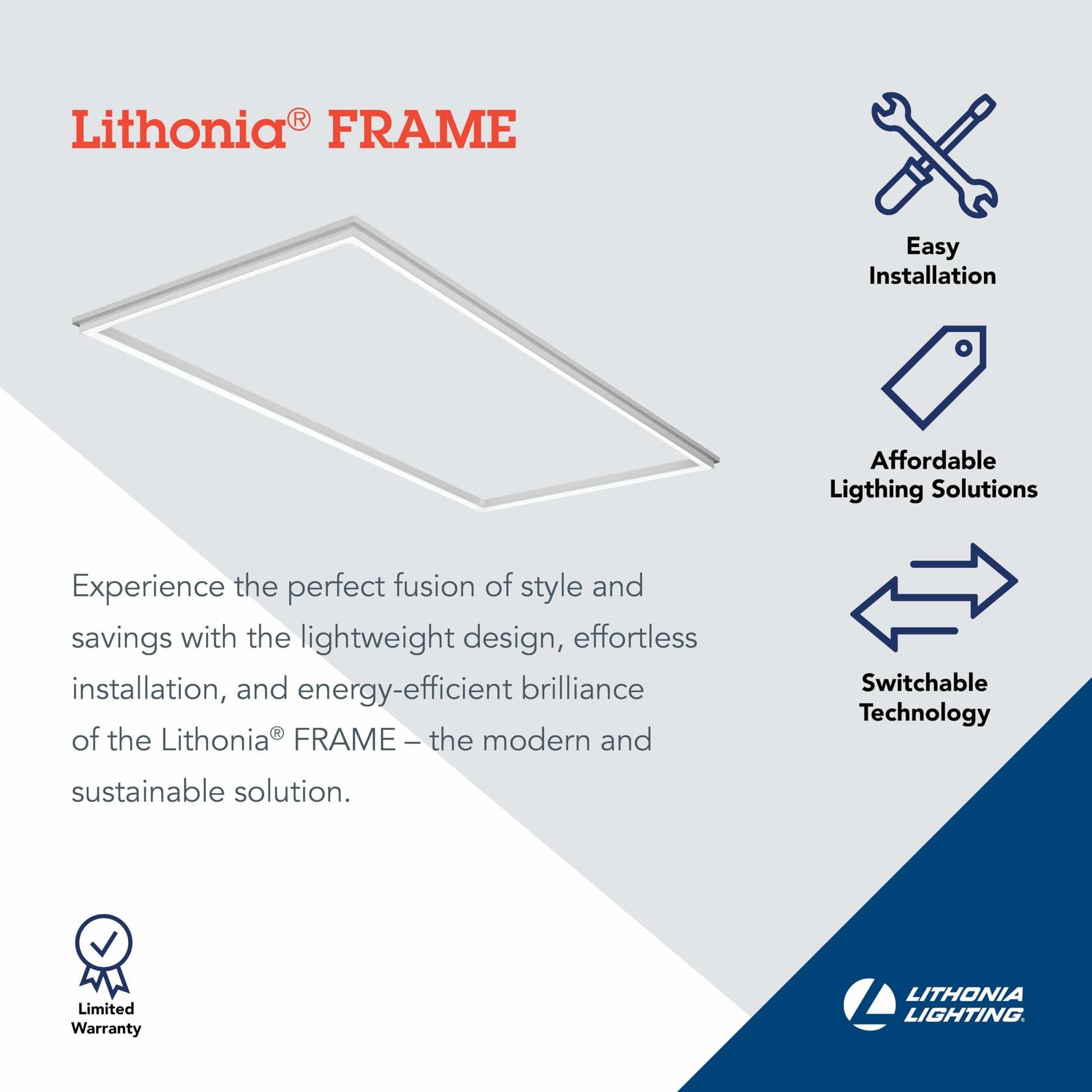 Lithonia Lighting Frame 2x4 LED Lay-in Ceiling Light, 2 ft. x 4 ft. Lighting Fixture for Offices and Classrooms, 4000/5000/6000 Adjustable Lumen Output, 3500/4000/5000 Switchable Color Temperature