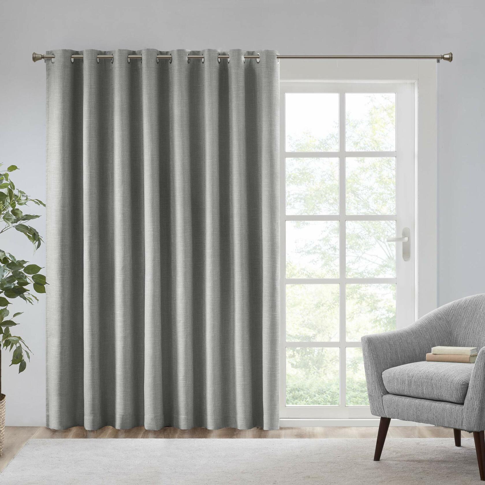 Sun Smart Maya Blackout Curtain Patio Single Window, Textured Heatherd Print, Grommet Top Living Room Décor, Thermal Insulated Light Blocking Drape for Bedroom and Apartments, 100x84, Grey